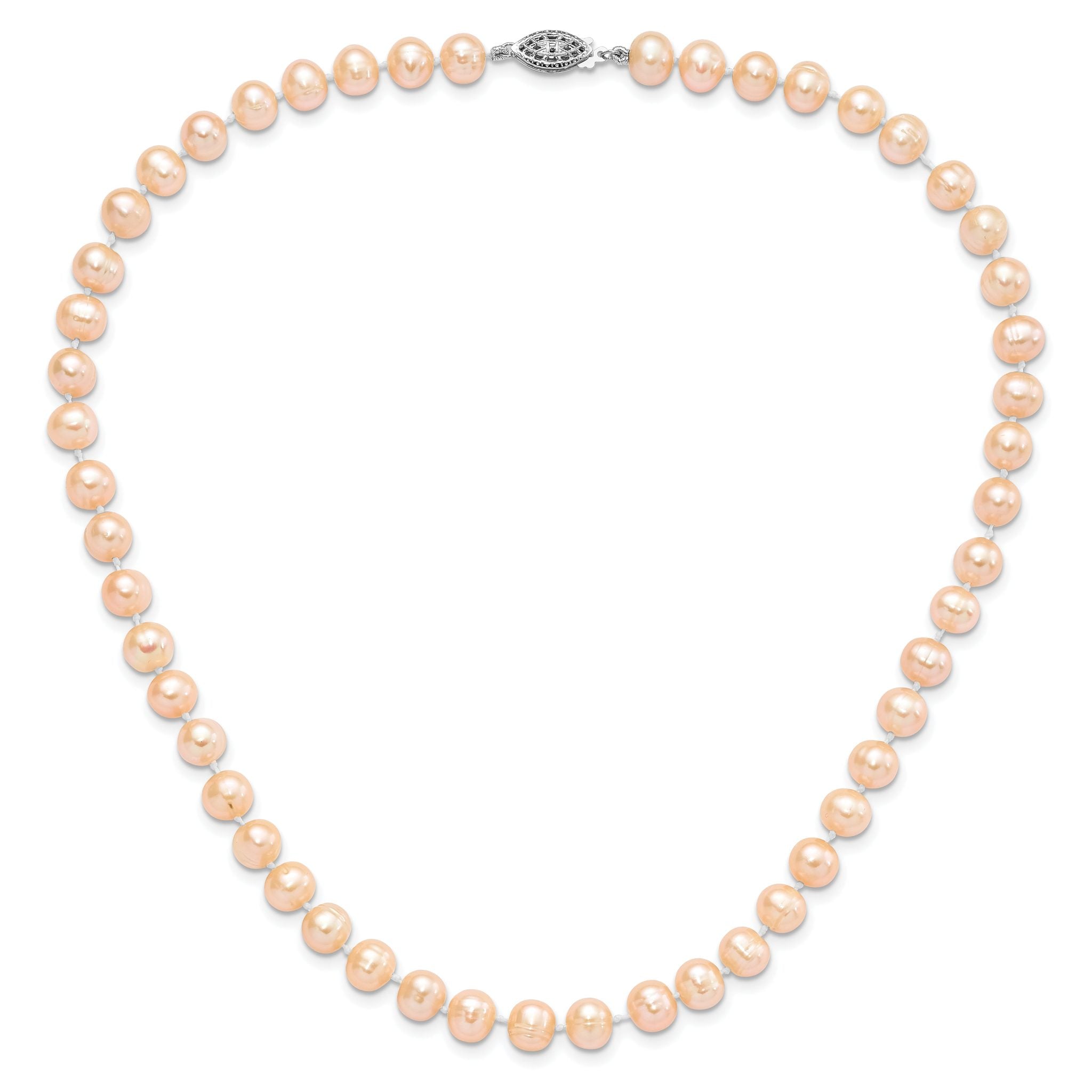 Sterling Silver Rhodium-plated 7-8mm Pink Near-Round Freshwater Cultured Pearl 16 inch Necklace