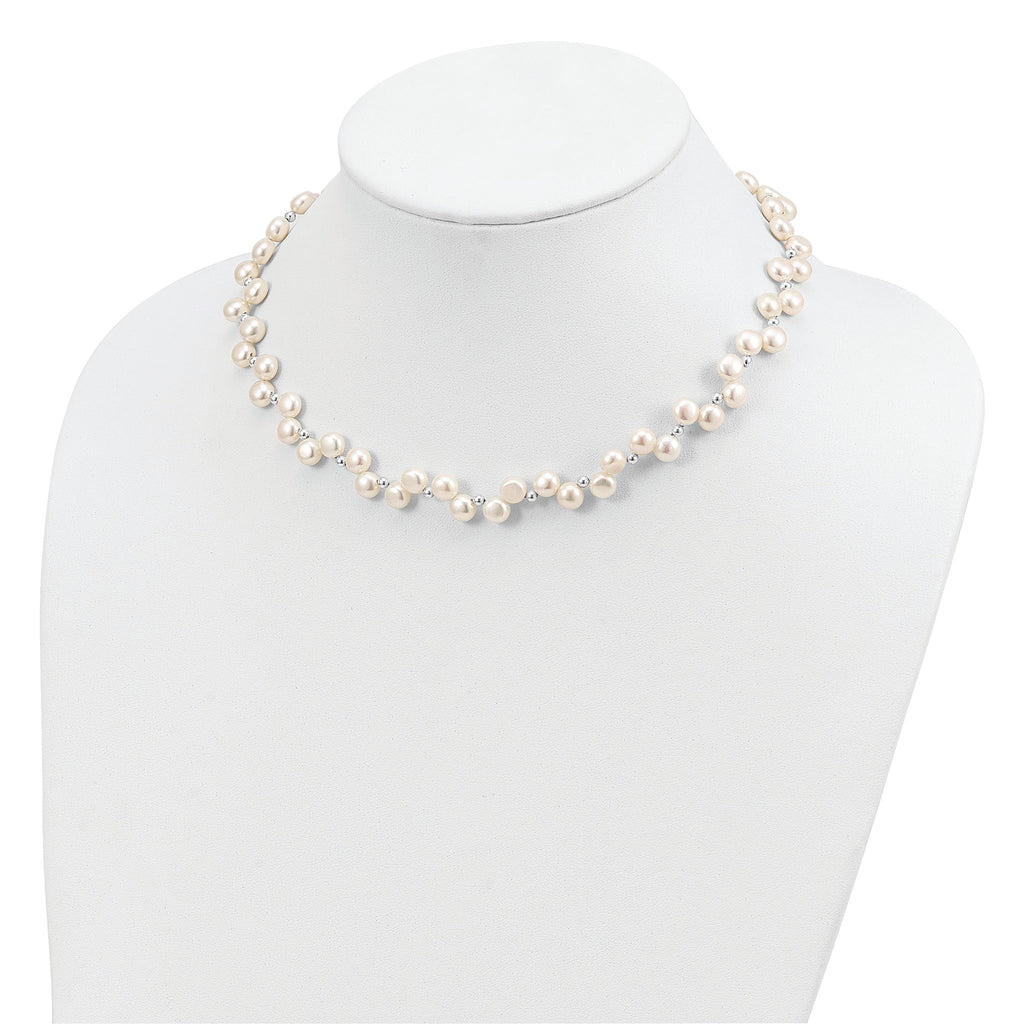 Sterling Silver FW Cultured Button Pearl 16in Necklace
