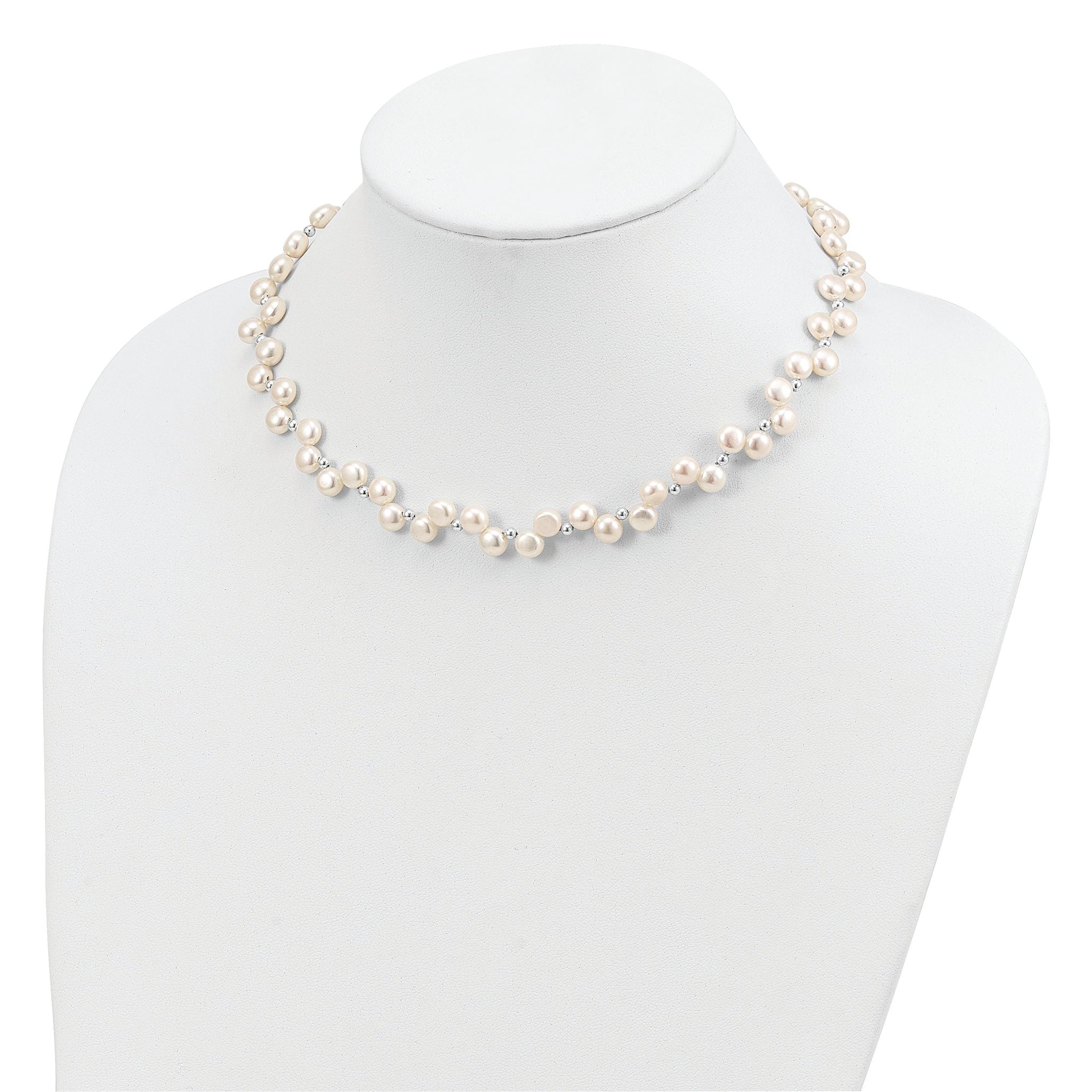 Sterling Silver FW Cultured Button Pearl 16in Necklace