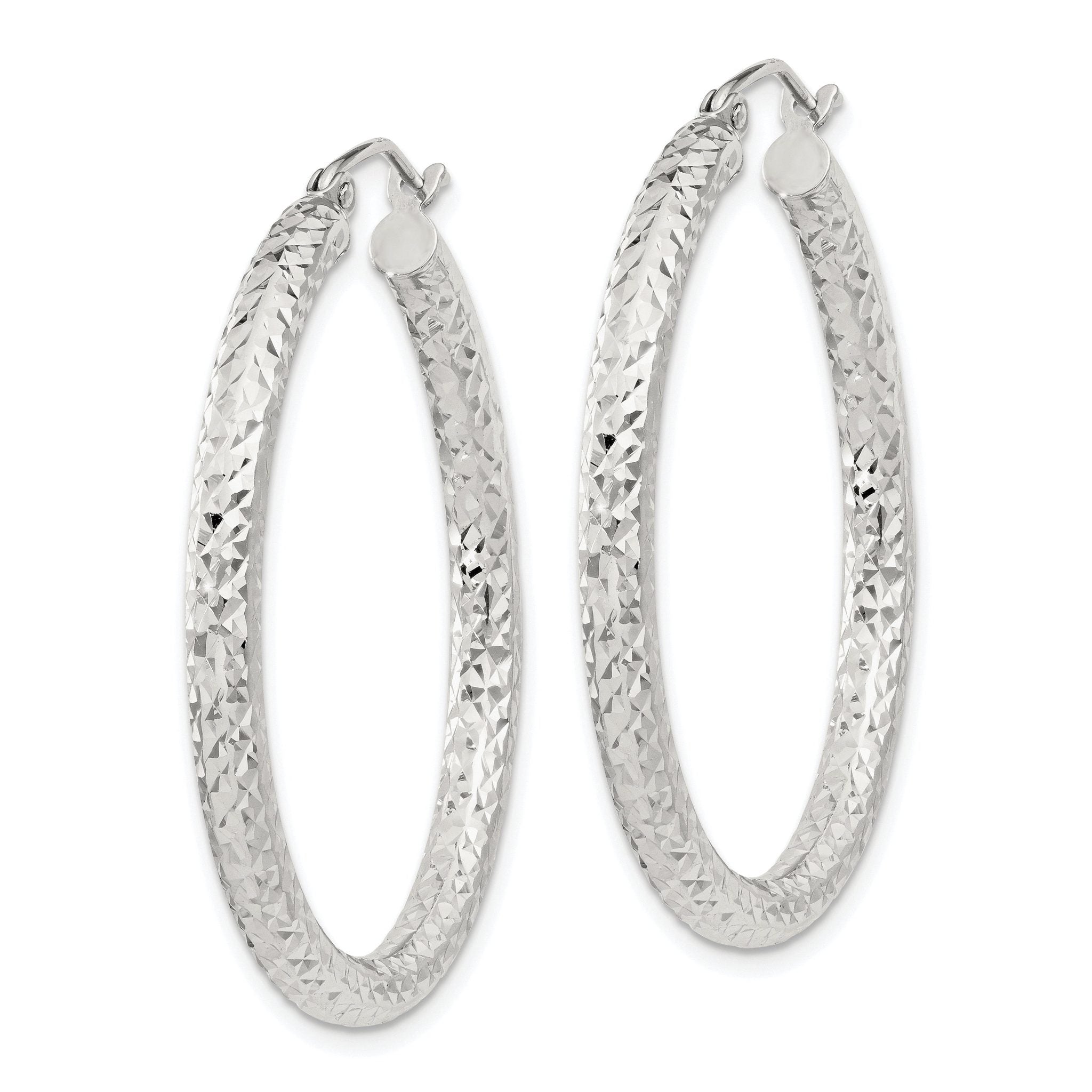 Sterling Silver D/C 3x35mm Hoop Earrings Secondary image