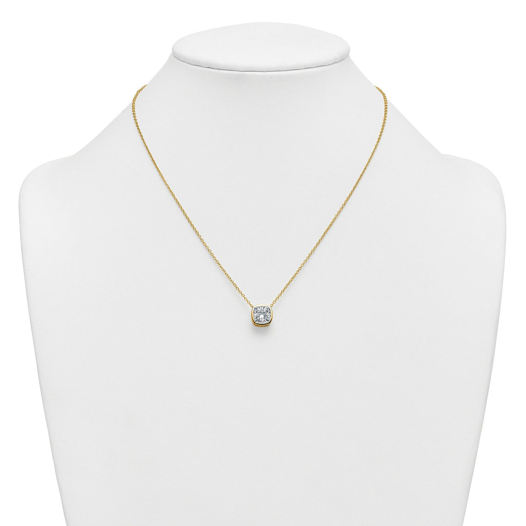 14k 3 carat Certified Lab Grown Diamond VS+ F+ Cushion Complete 18 inch Bezel Set Necklace