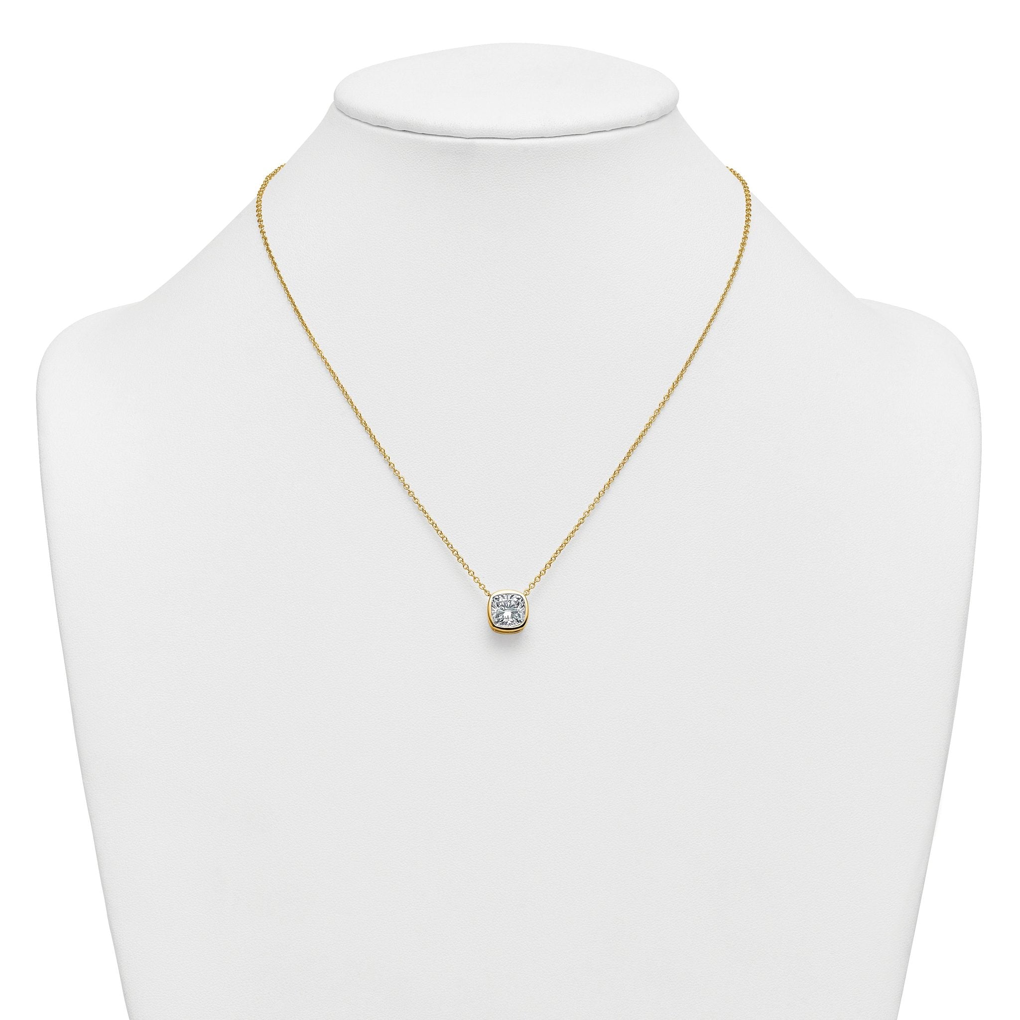 14k 3 carat Certified Lab Grown Diamond VS+ F+ Cushion Complete 18 inch Bezel Set Necklace