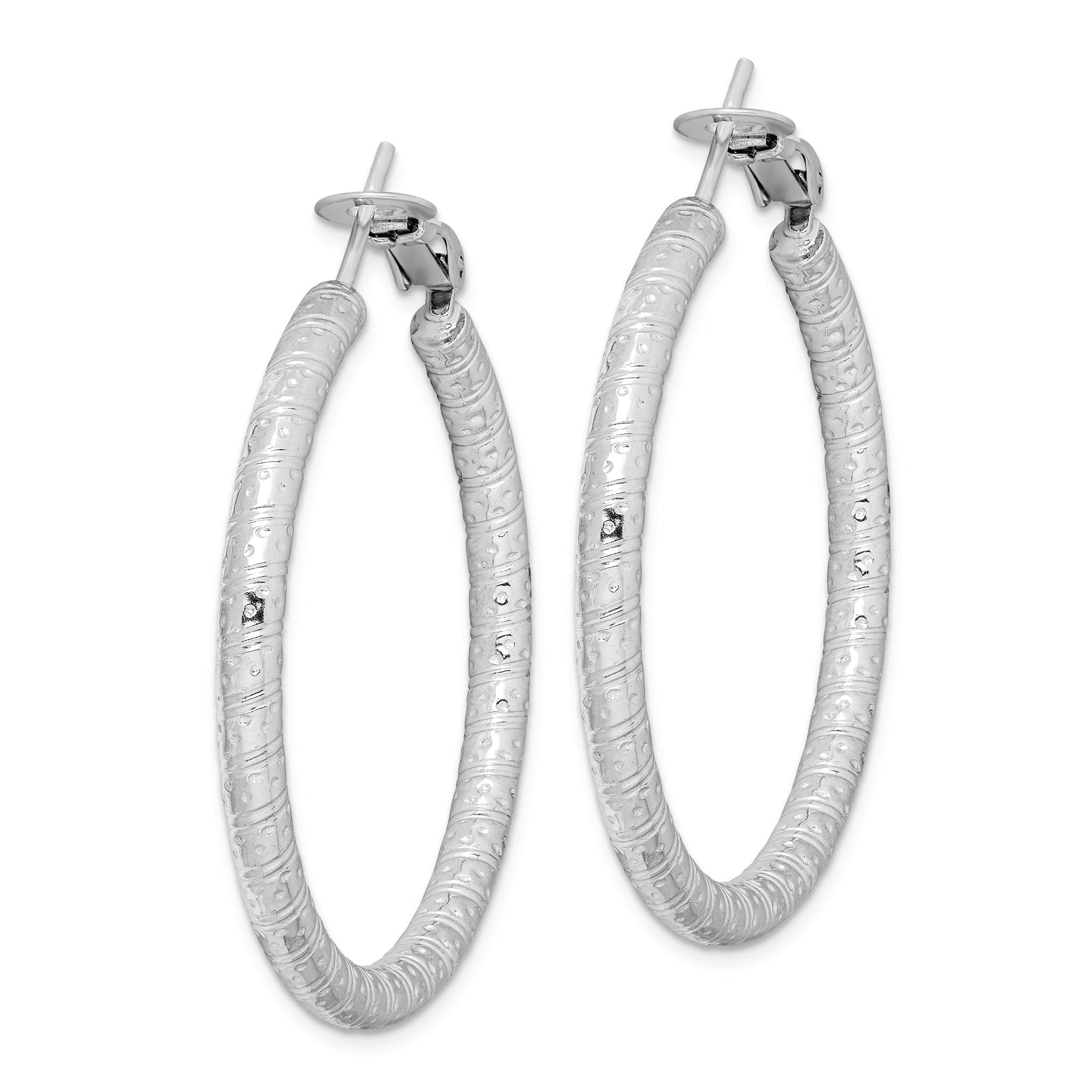 Sterling Silver Rhod-plated 3.25x40mm Omega Back Hoop Earrings Secondary image