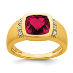 14k Created Ruby and Diamond Mens Ring