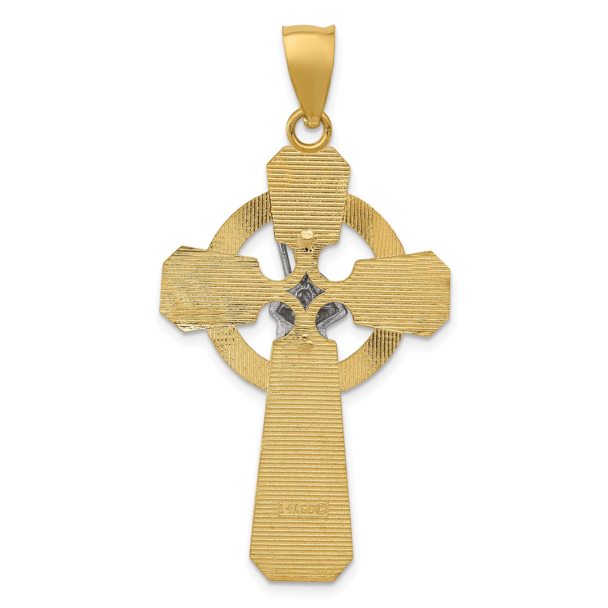 14K Two-Tone Gold St. Patrick Celtic Cross Pendant with Rhodium Detail