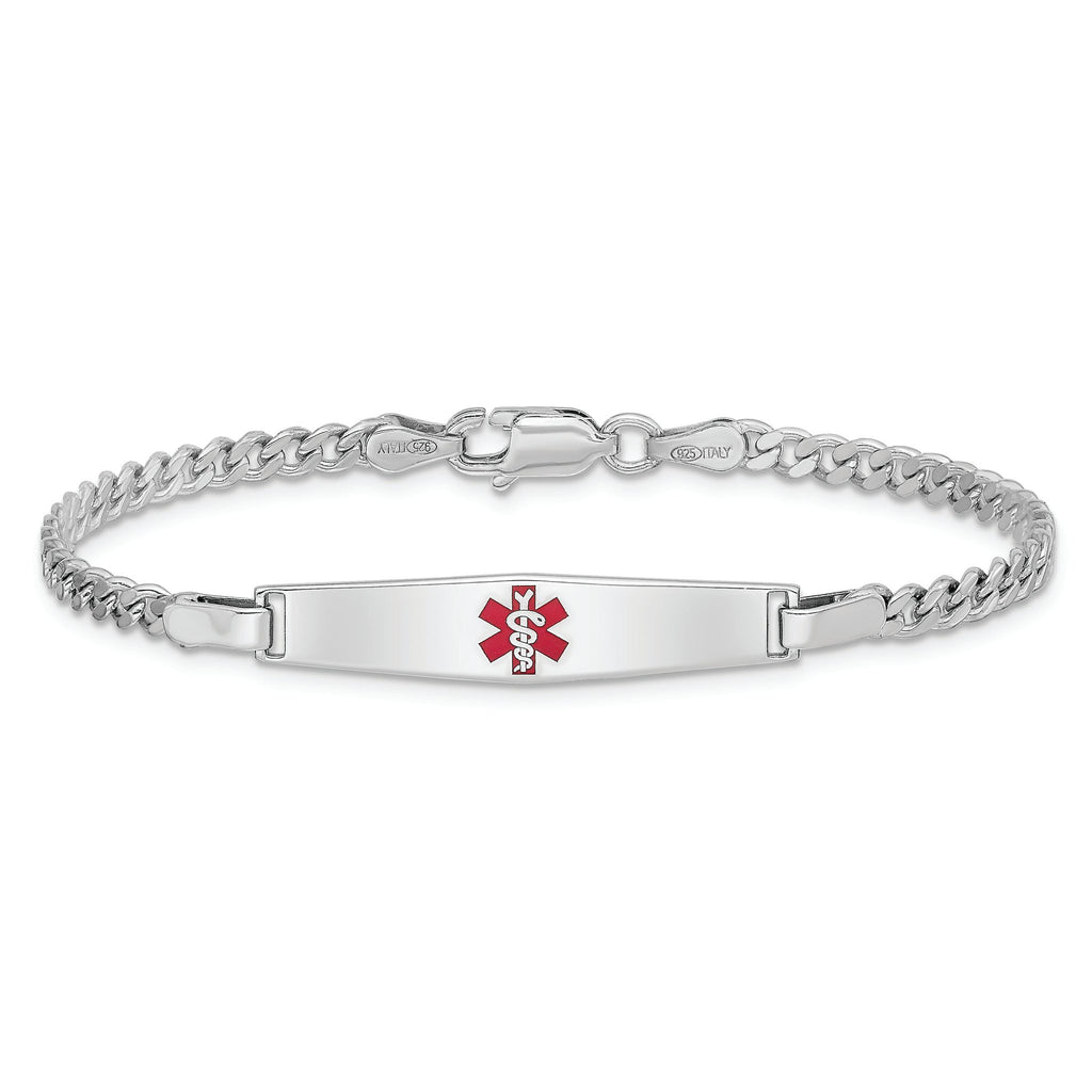 Sterling Silver Rhod-plated Children's Medical ID Curb Link Bracelet