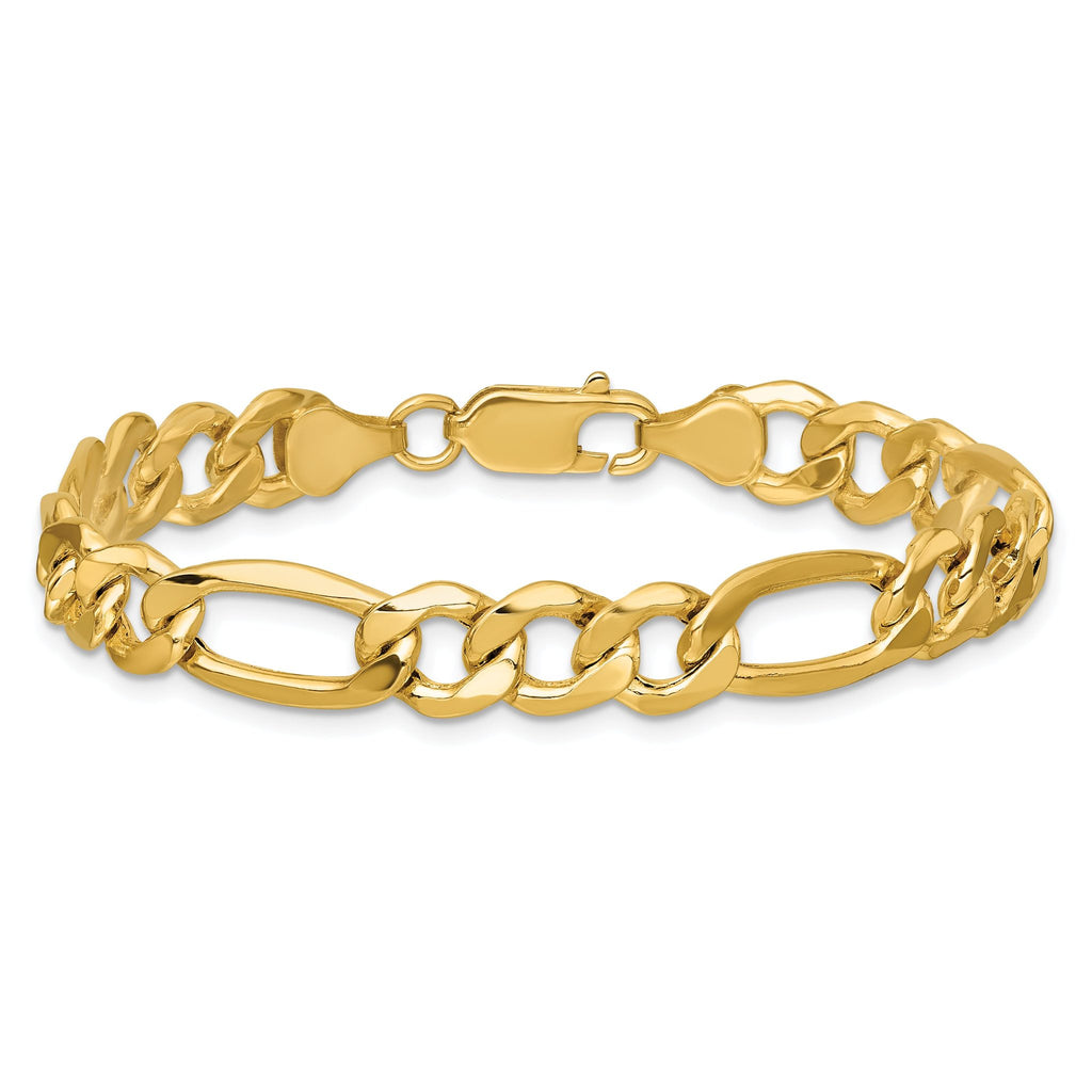 14K 7 inch 8.5mm Semi-Solid Figaro with Lobster Clasp Bracelet