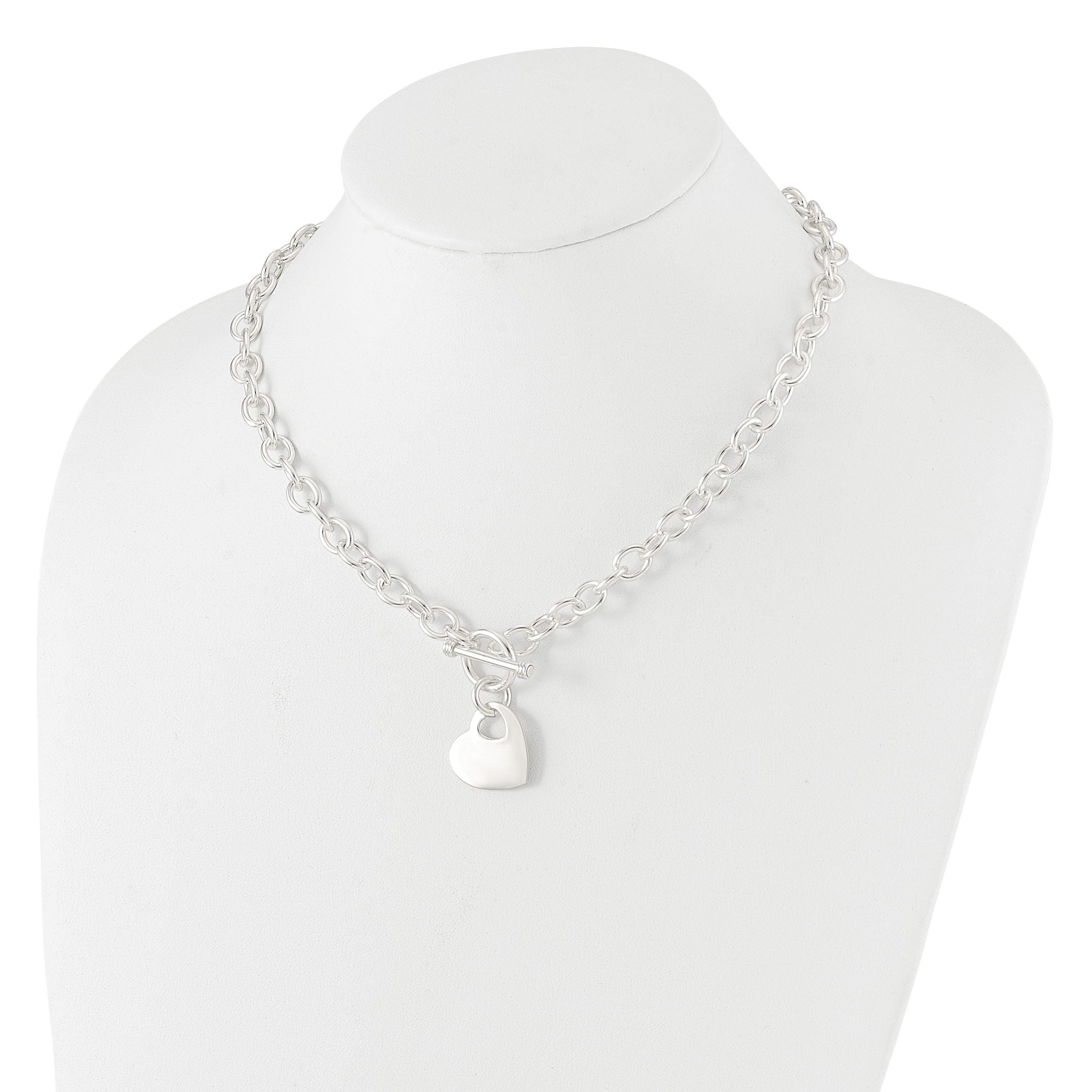Sterling Silver Engraveable Heart Disc on Fancy Link Toggle Necklace