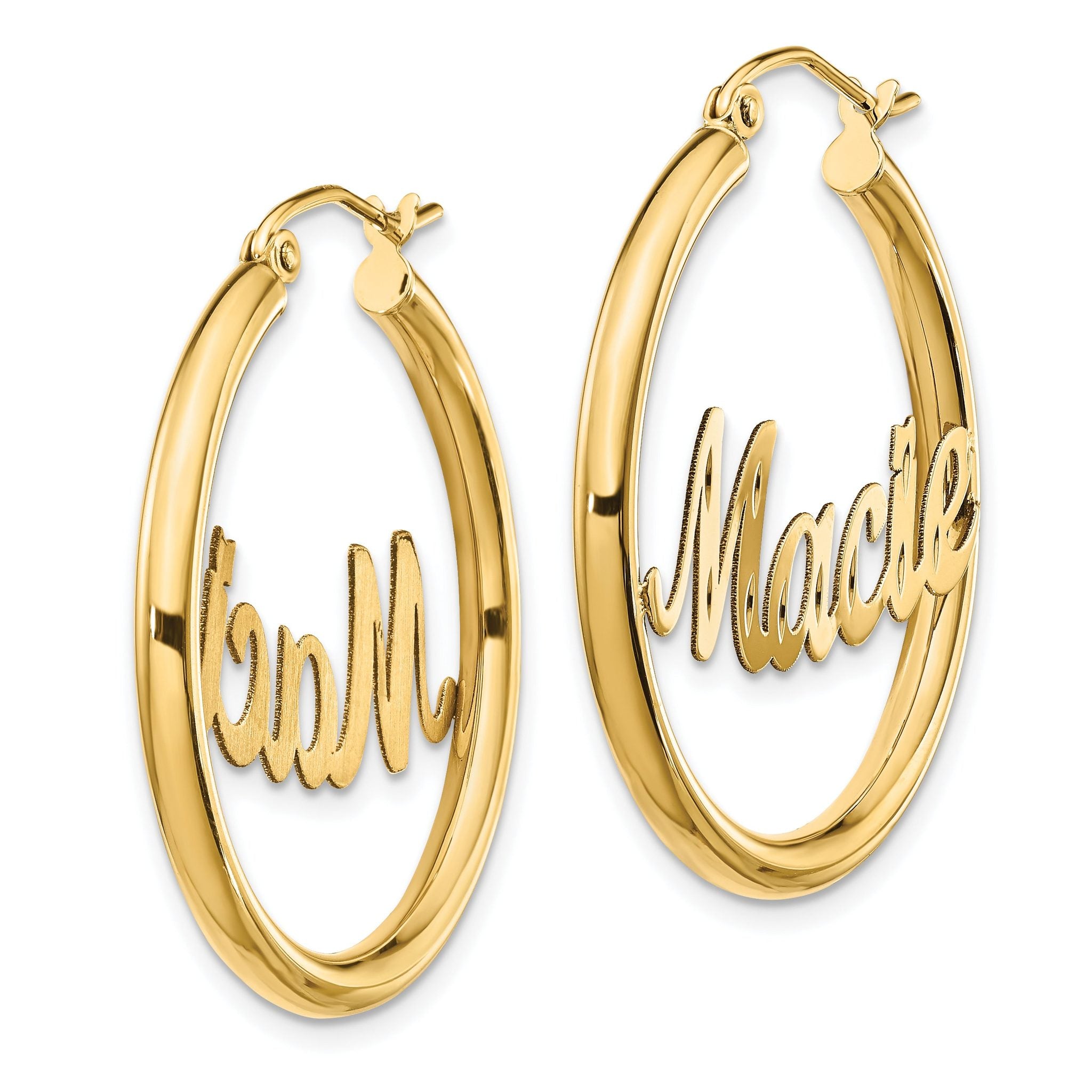 10K Polished and Diamond Cut Name Plate Hoop Earrings Secondary image