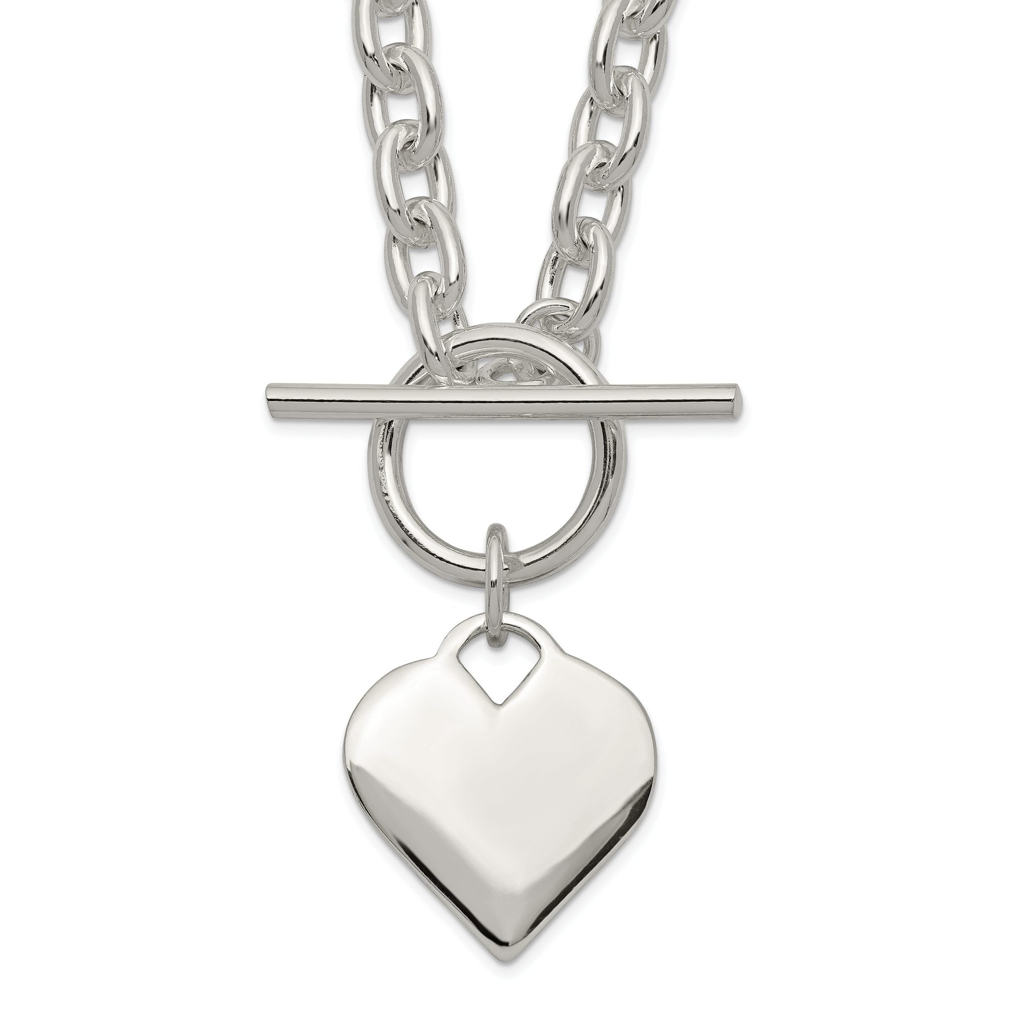 Sterling Silver Engraveable Heart Toggle Necklace Main image