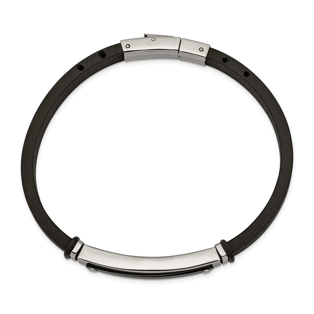 Stainless Steel Polished Black IP-plated Black Rubber Bracelet for Men
