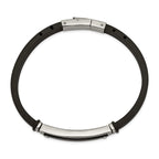 Stainless Steel Polished Black IP-plated Black Rubber Bracelet for Men