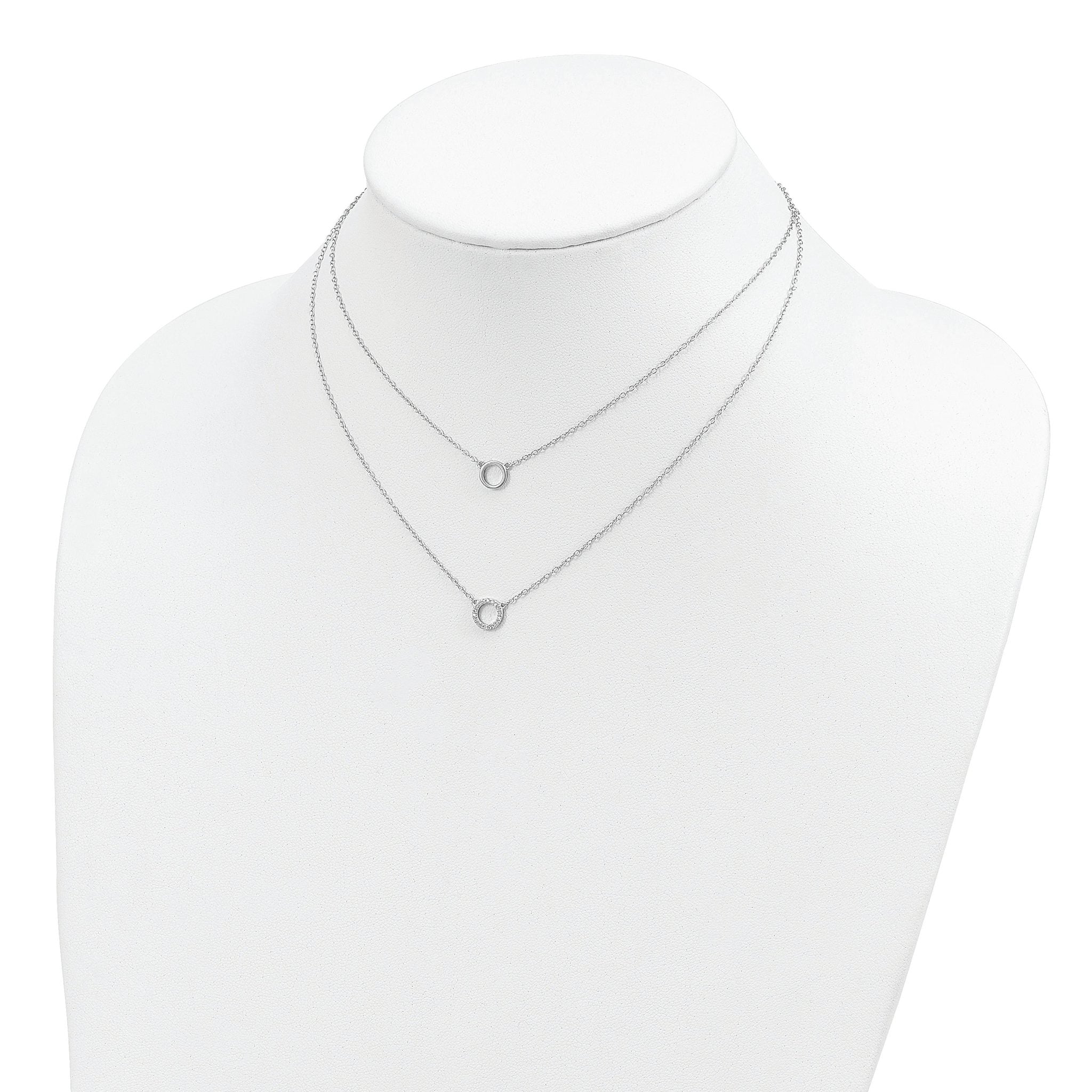 Sterling Silver Rhodium-plated CZ Circles 16in With 2in ext Necklace