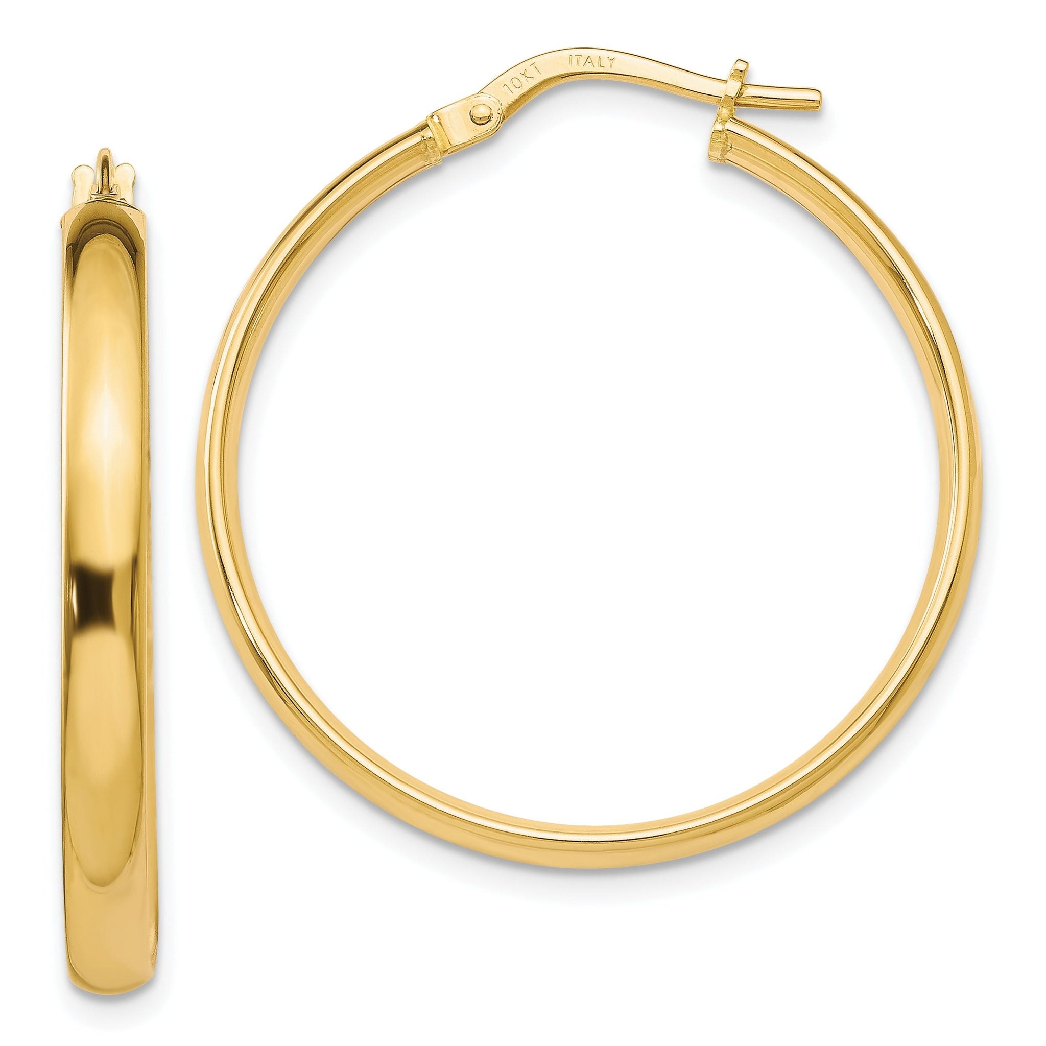 10K Gold Polished Hoop Earrings with Hollow Design and Lifetime Guarantee Main image