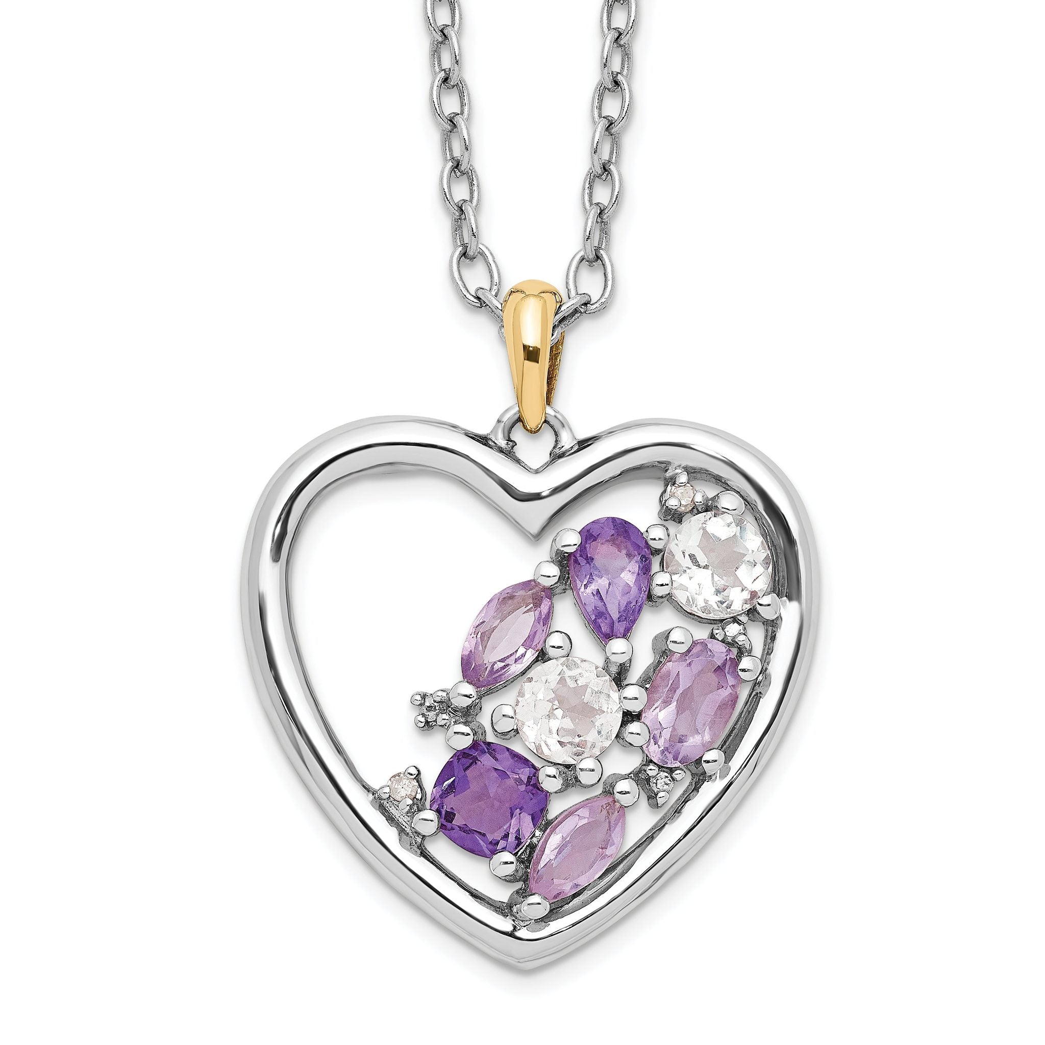 Brilliant Gemstones Sterling Silver with 14K Accent Rhodium-plated Amethyst and White Topaz and Diamond 18 Inch Necklace with 2 Inch Extender Main image