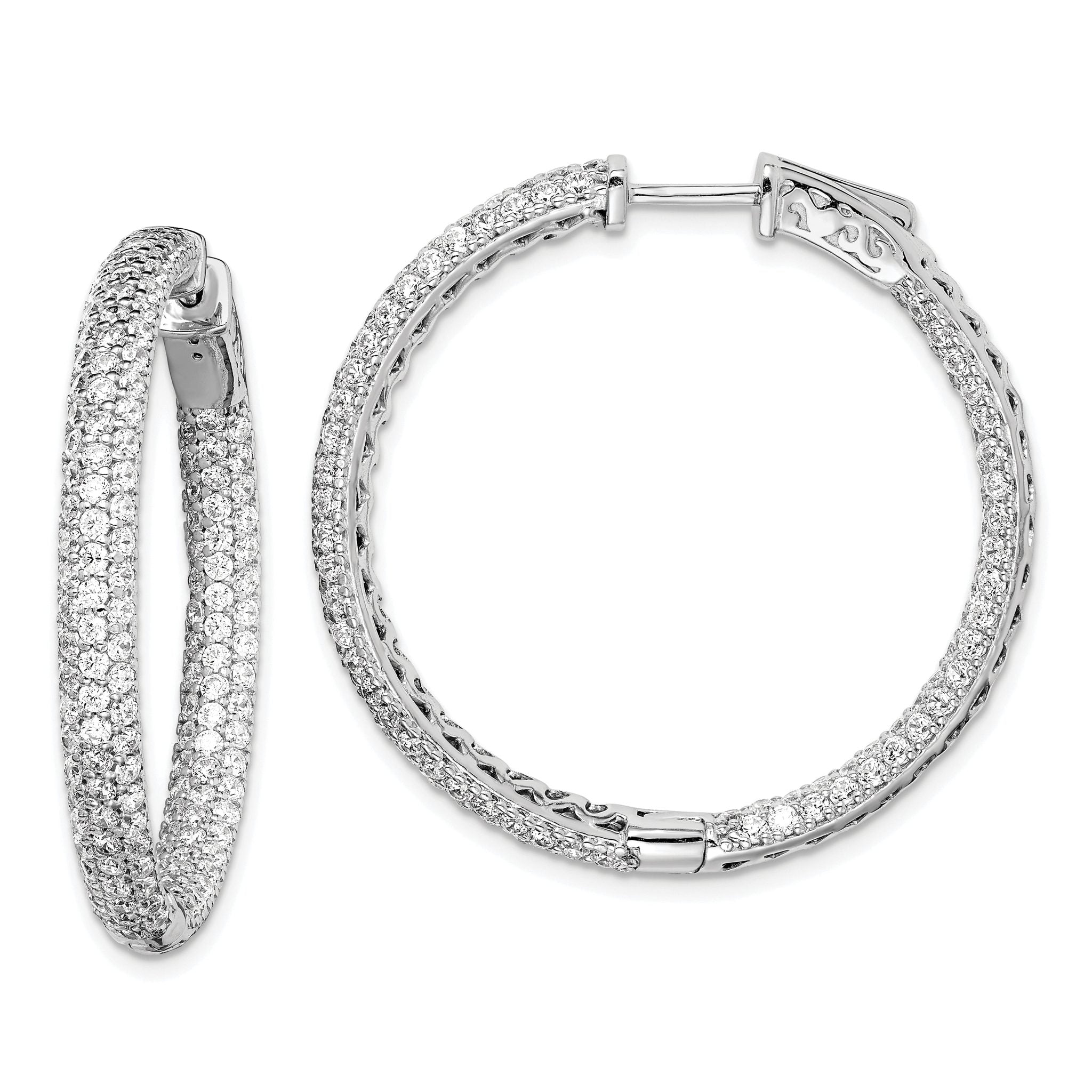 Sterling Shimmer Sterling Silver Rhodium-plated 304 Stone PavÃƒÆ’Ã‚Â¢ÃƒÂ¢Ã‚â€šÃ‚Â¬Ãƒâ€¦Ã‚Â¡ 1.5mm CZ In and Out Round Hinged Hoop Earrings