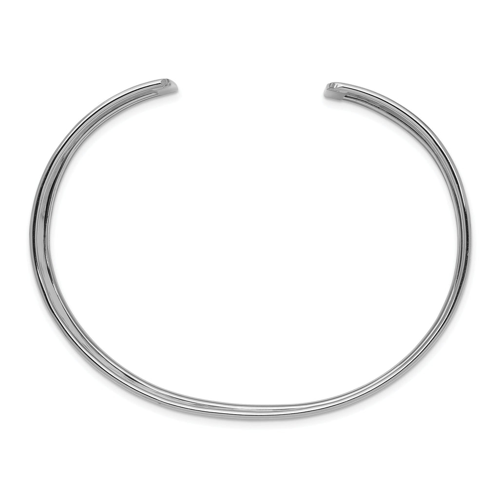 14K White Gold Hammered Cuff Bangle with Polished Finish