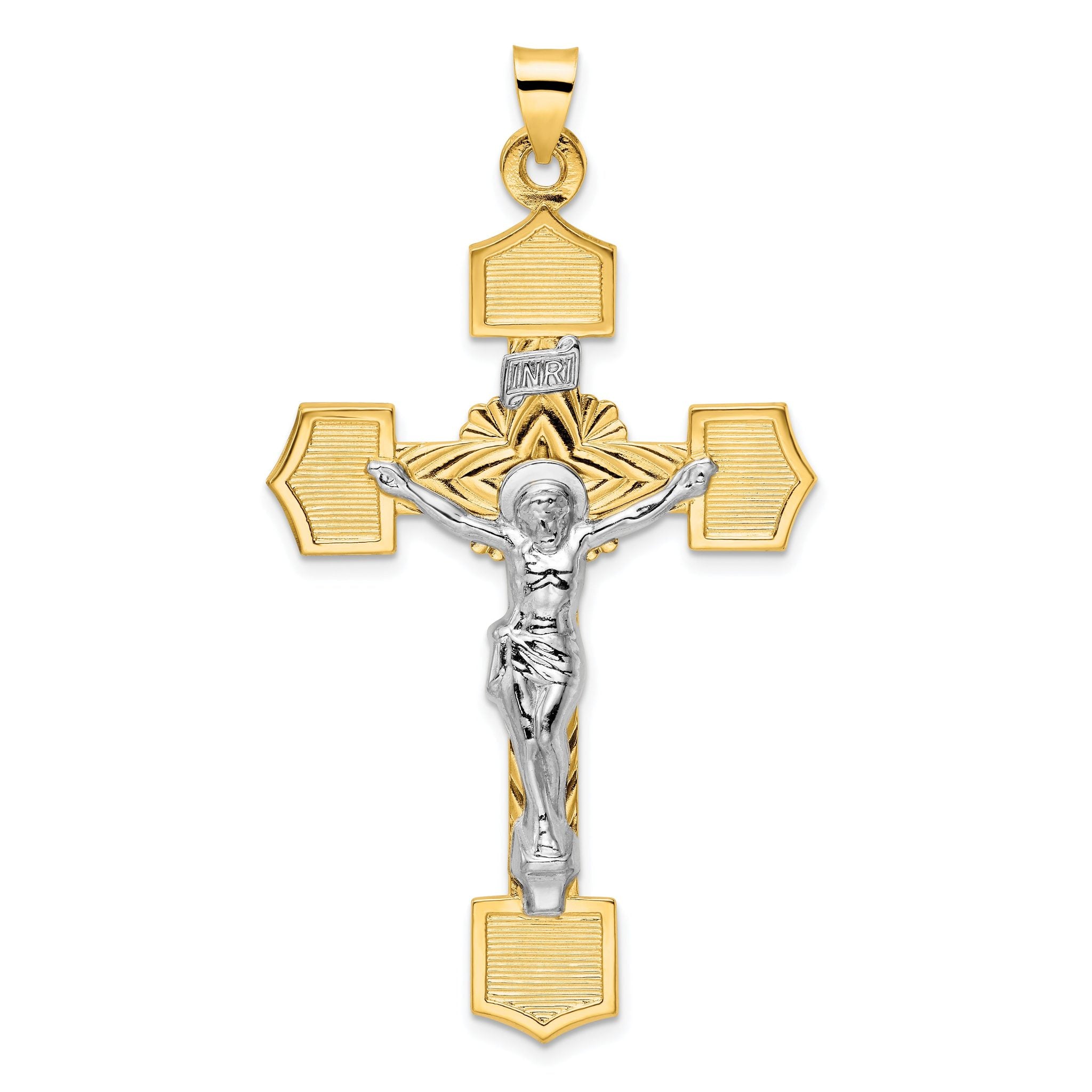 14k Two-tone Polished Solid INRI Crucifix Pendant Main image
