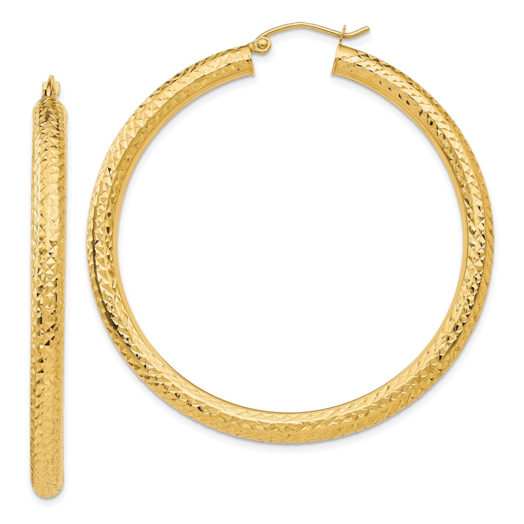 14k Diamond-cut 4mm Round Hoop Earrings Main image
