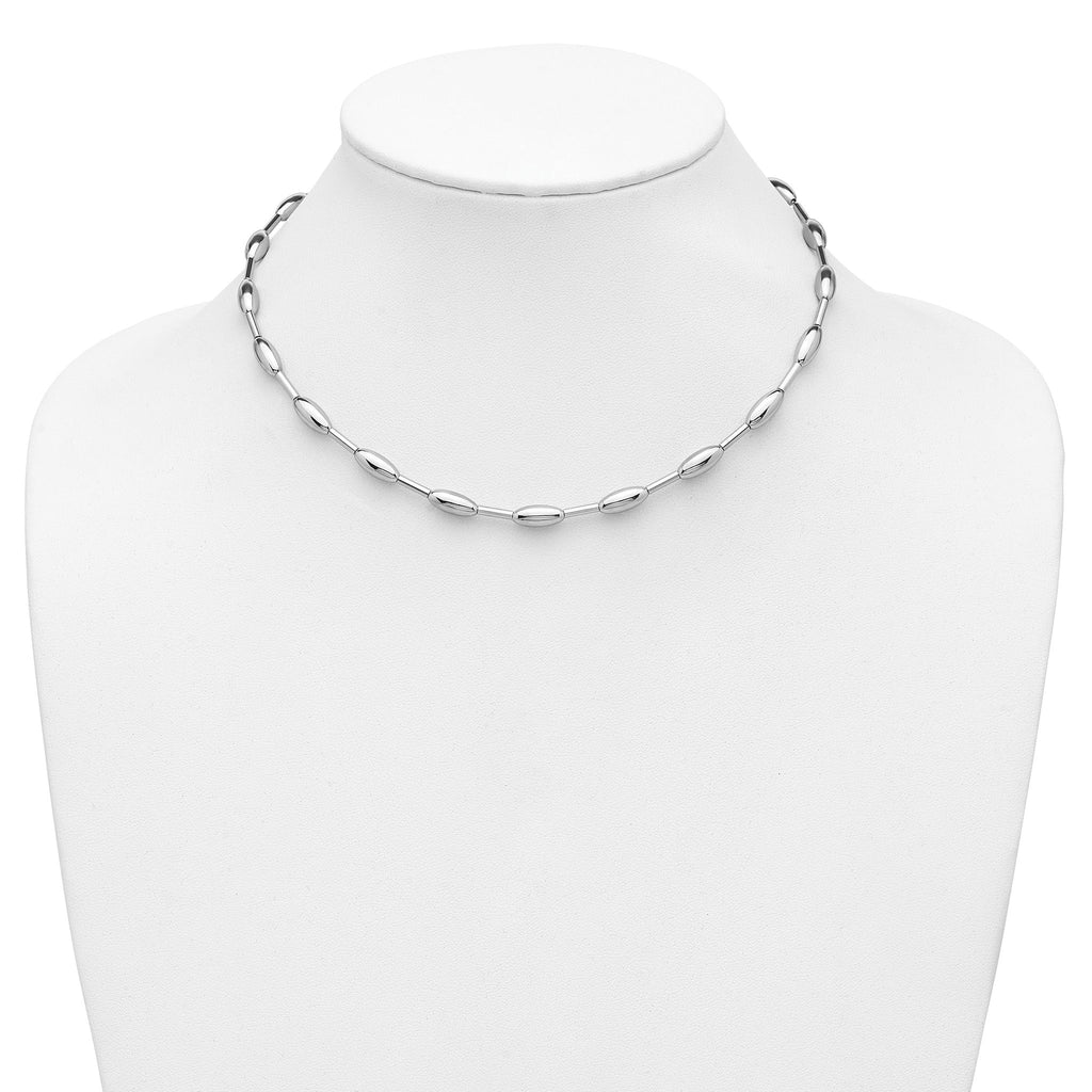 Sterling Silver RH-plat Polish Oval Beaded w/2in ext. Necklace