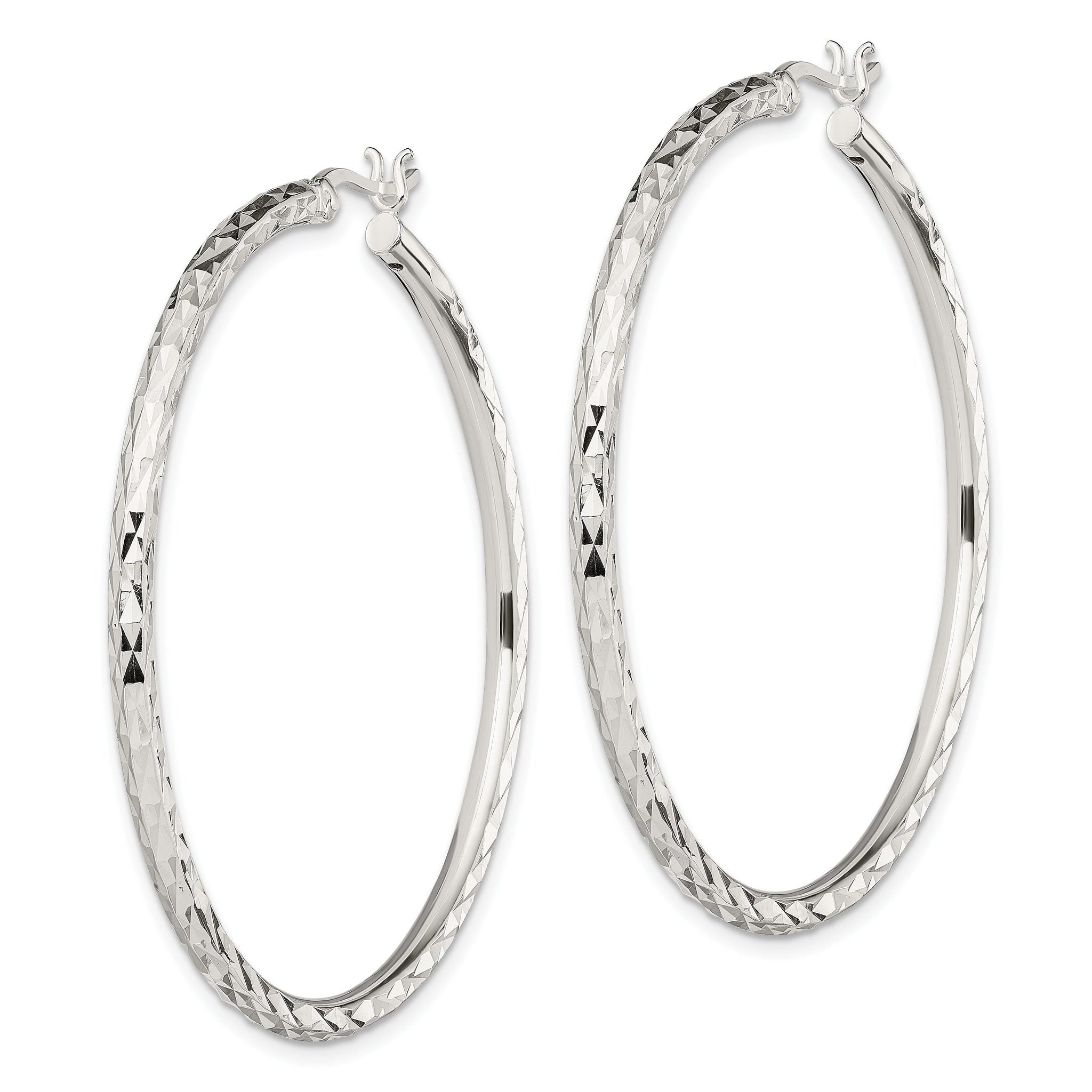 Sterling Silver Polished & Diamond-cut 2.5mm Round Hoop Earrings Secondary image