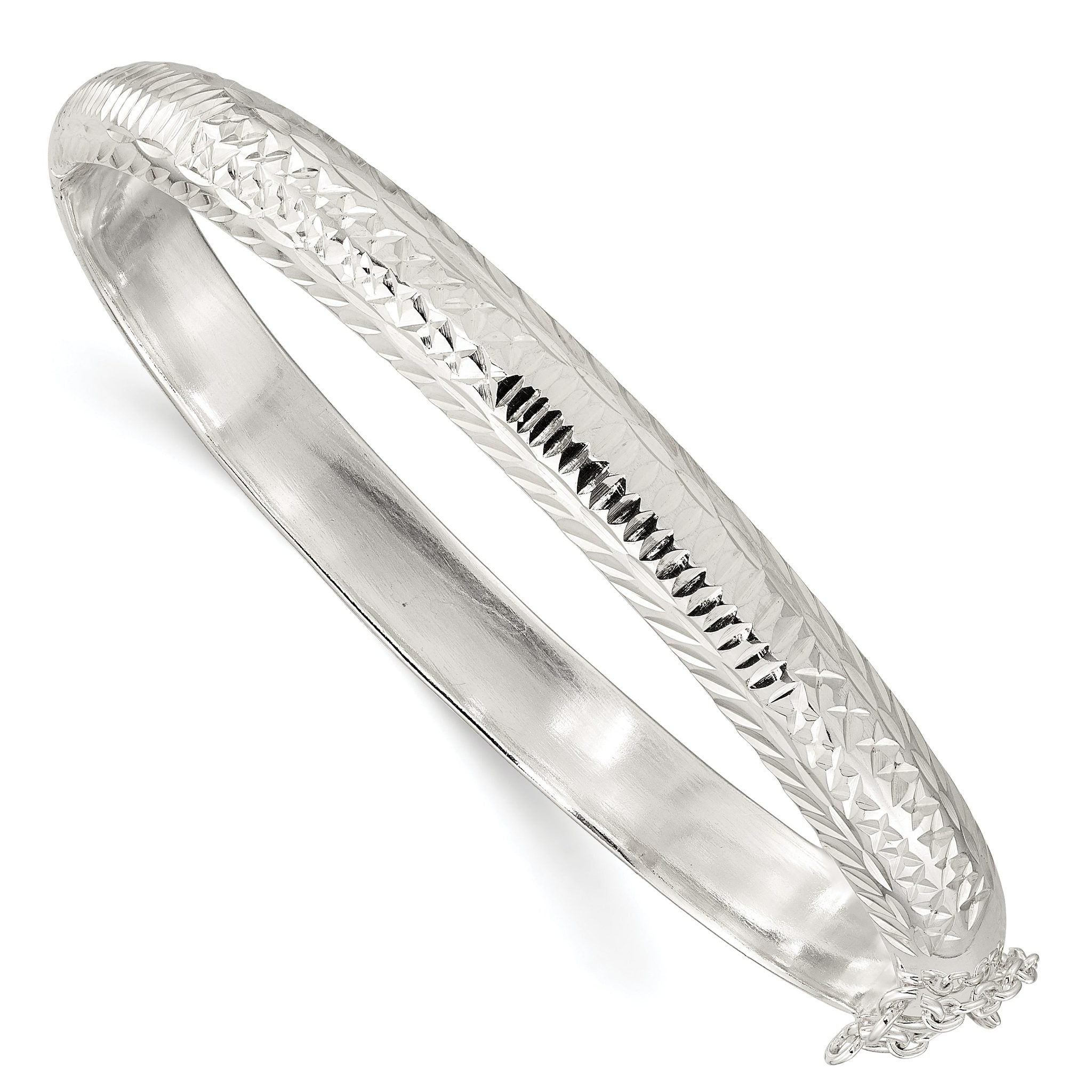 Sterling Silver Polished and Diamond Cut 7.25mm Hinged  Bangle Main image