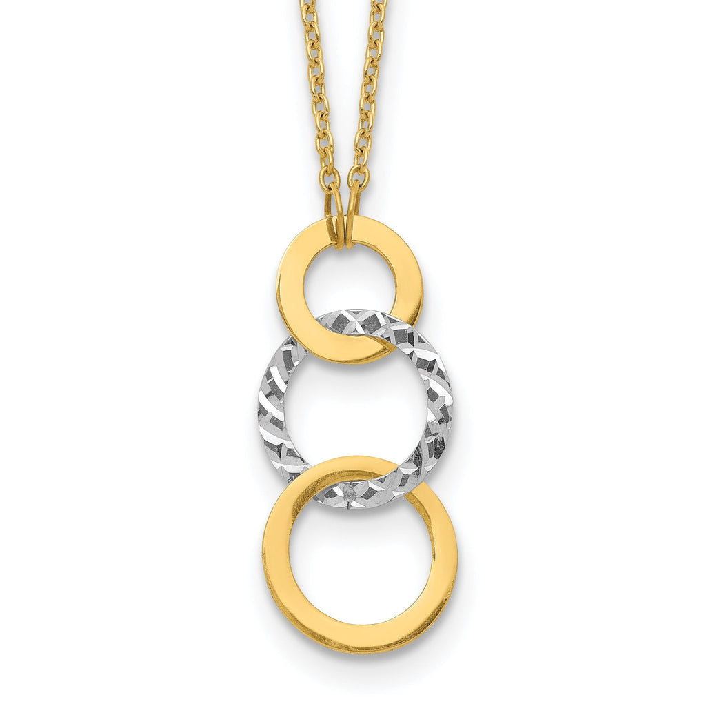 14K Two-Tone Gold Necklace with Polished Textured 3-Circle Charm