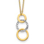 14K Two-Tone Gold Necklace with Polished Textured 3-Circle Charm