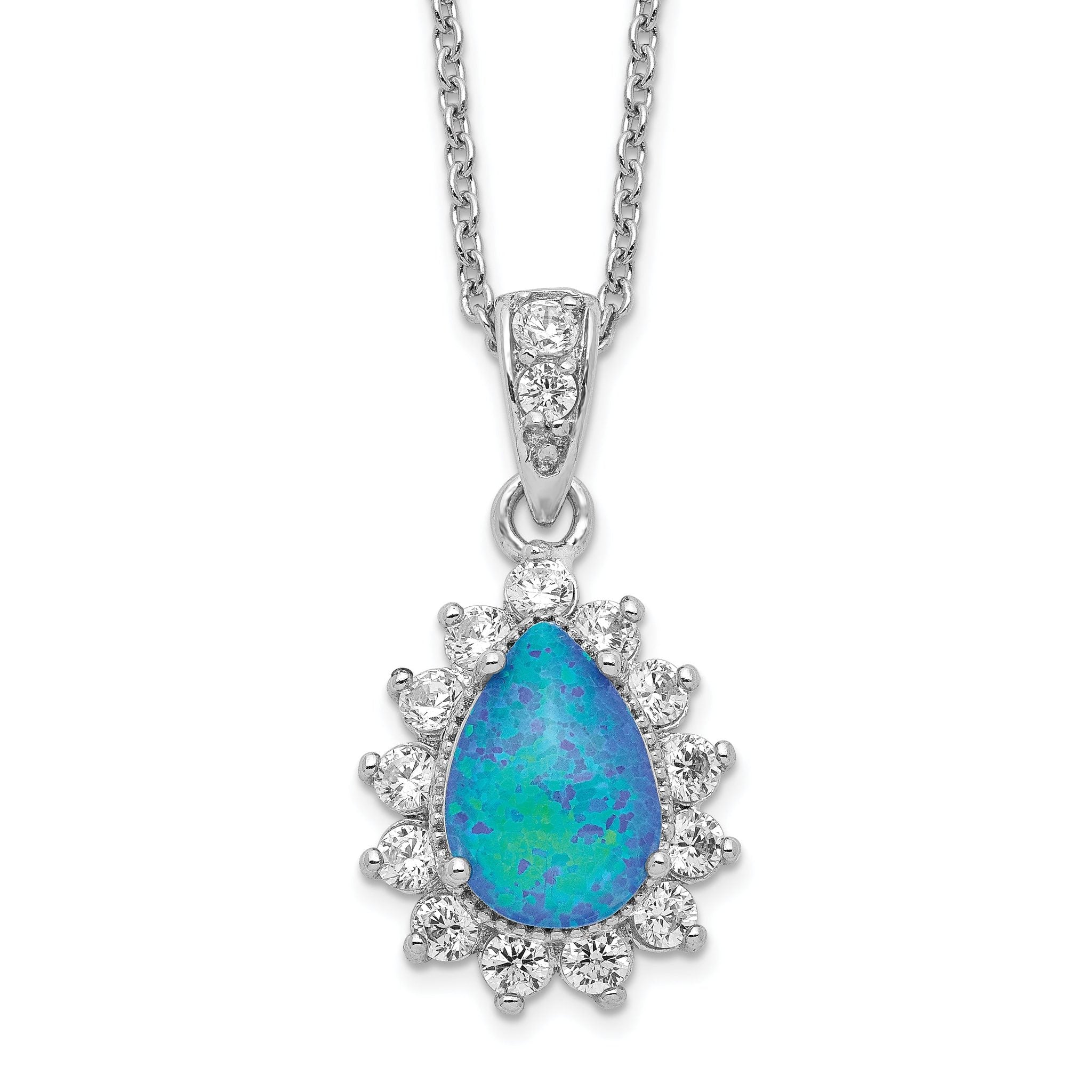 Cheryl Sterling Silver Rhodium-Plated Necklace with Lab Blue Opal and CZ Accents Main image