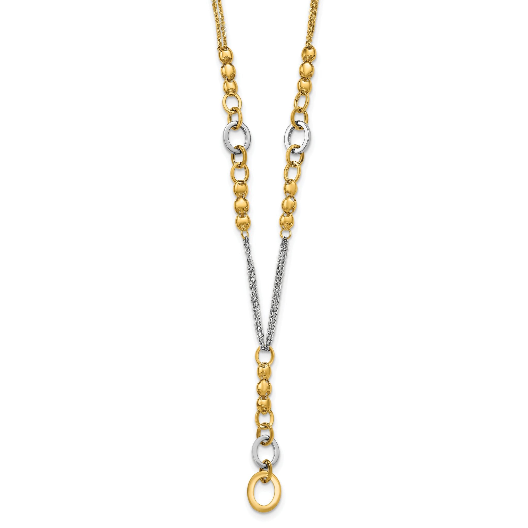 14K w/White RH Polished Fancy 2-Strand Oval Link Necklace Main image