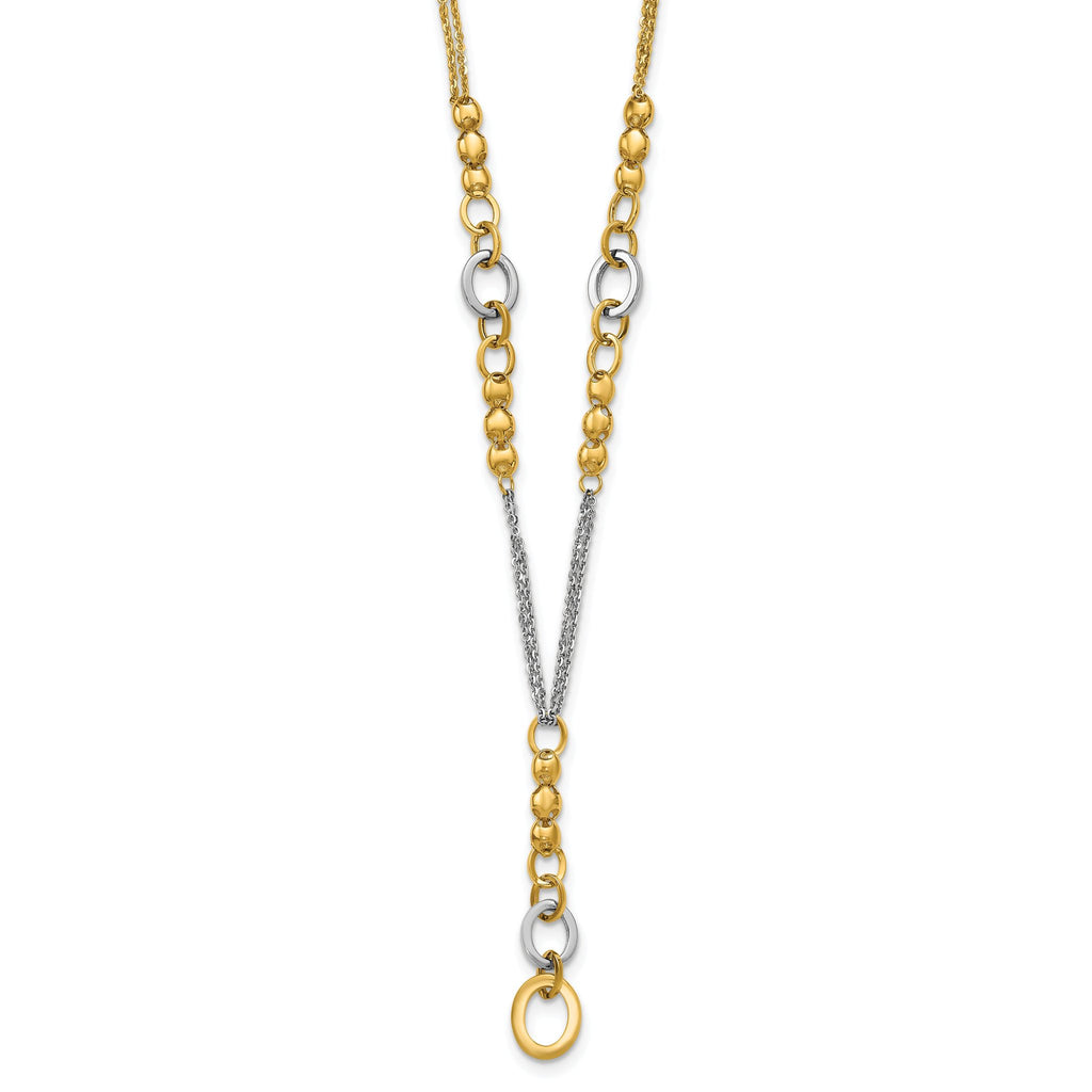 14K w/White RH Polished Fancy 2-Strand Oval Link Necklace