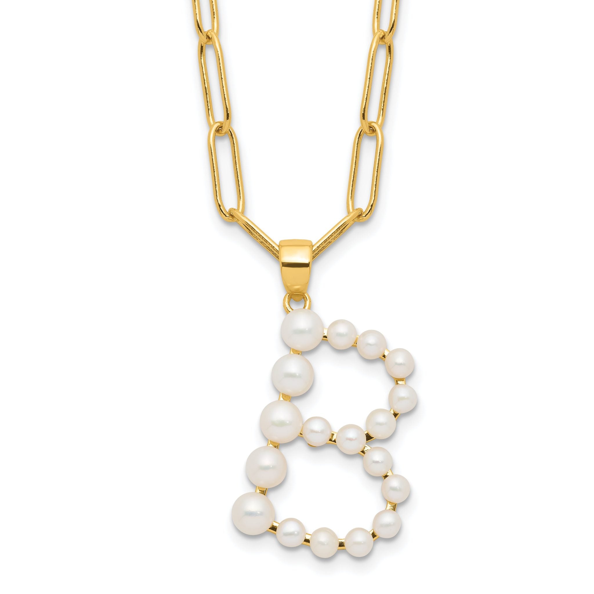 Sterling Silver Gold-plated 3-5.5mm White Button Freshwater Cultured Pearl LETTER B 18 inch Necklace Main image