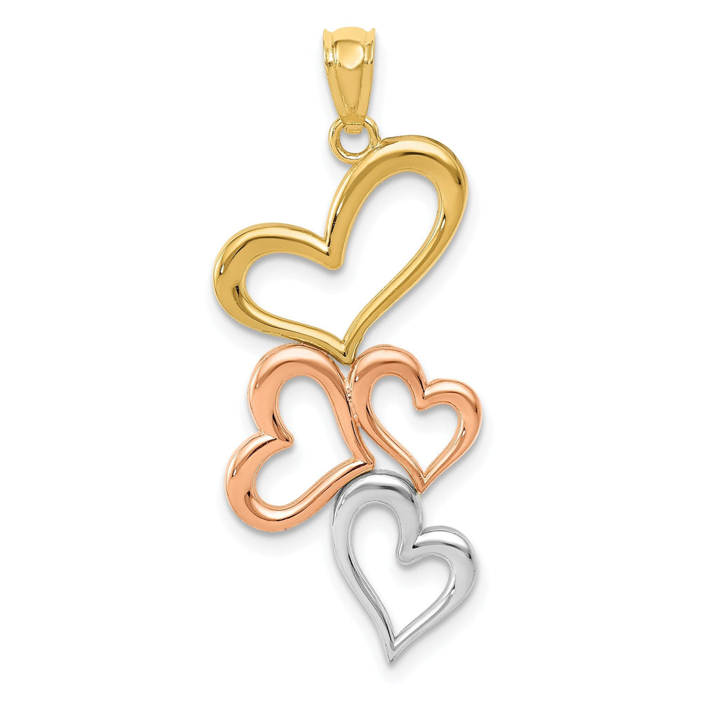 14K Gold Pendant with Rose & White Rhodium Hearts Polished Finish