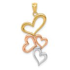 14K Gold Pendant with Rose & White Rhodium Hearts Polished Finish