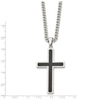 Stainless Steel Cross Pendant with Polished Black Carbon Fiber Inlay Necklace