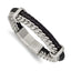 Stainless Steel Brushed Chian and Black Braided Leather Bracelet with . Extension for Men
