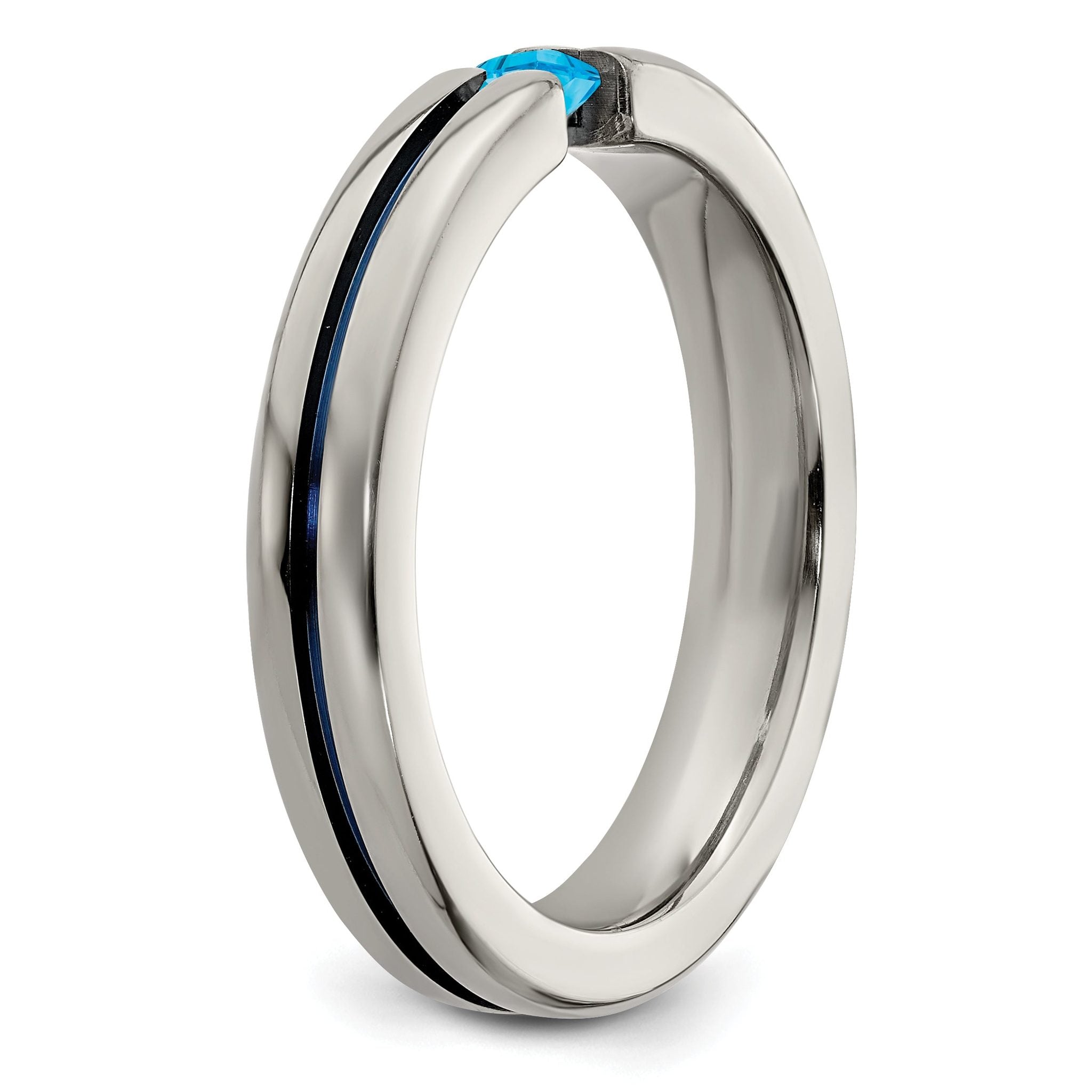 Edward Mirell Titanium Wedding Band with Sky Blue Topaz Accent