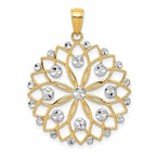 14K Yellow Gold and White Rhodium Diamond-Cut Flower Pendant  Elegant and Fancy Design
