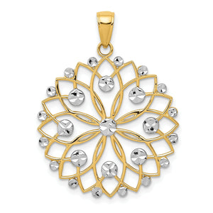 Flower Pendant in 14K Two-Tone Gold, 34mm Diamond-Cut - Sophia Jewelers