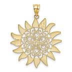 14K Gold Filigree Sun Pendant with Polished Finish Elegant and Detailed Design