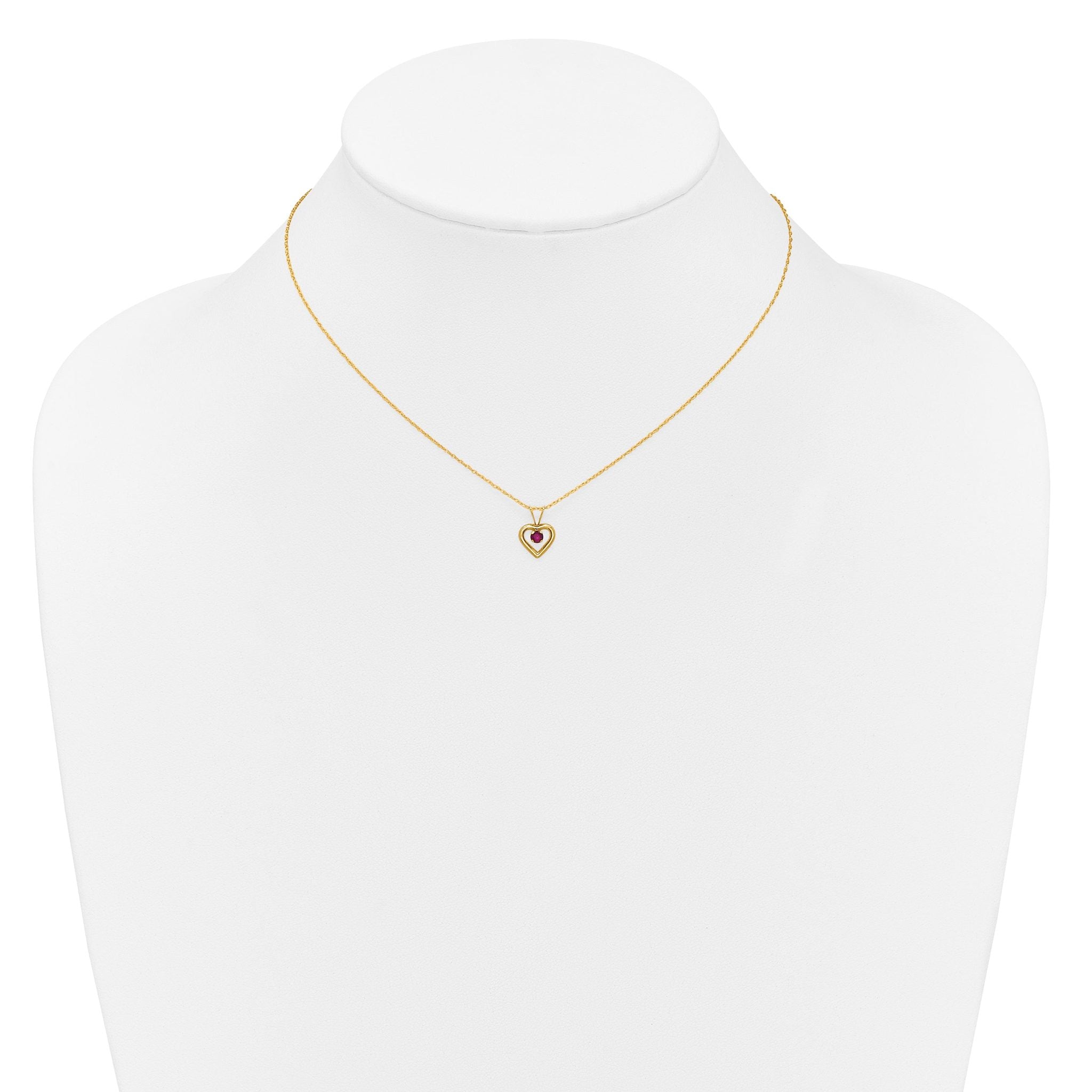 10k Madi K 3mm Ruby Heart Birthstone Necklace