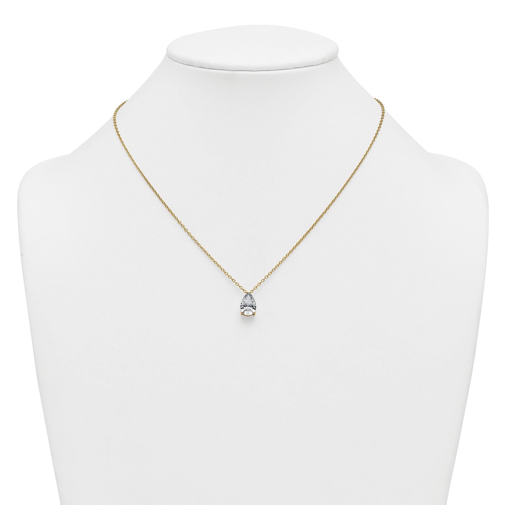14k 3 carat Certified Lab Grown Diamond VS+ F+ Pear Complete 18 inch Four Prong Pendant Necklace