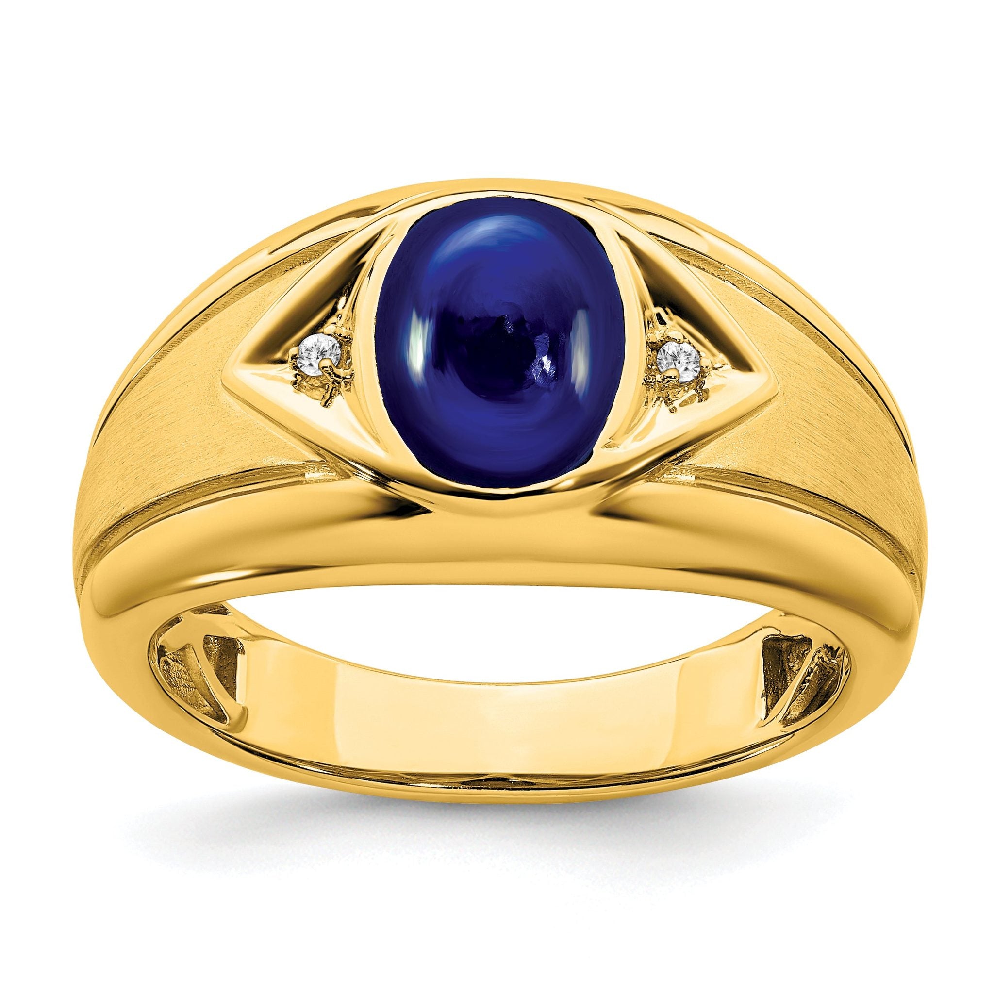 14k Created Sapphire and Diamond Mens Ring