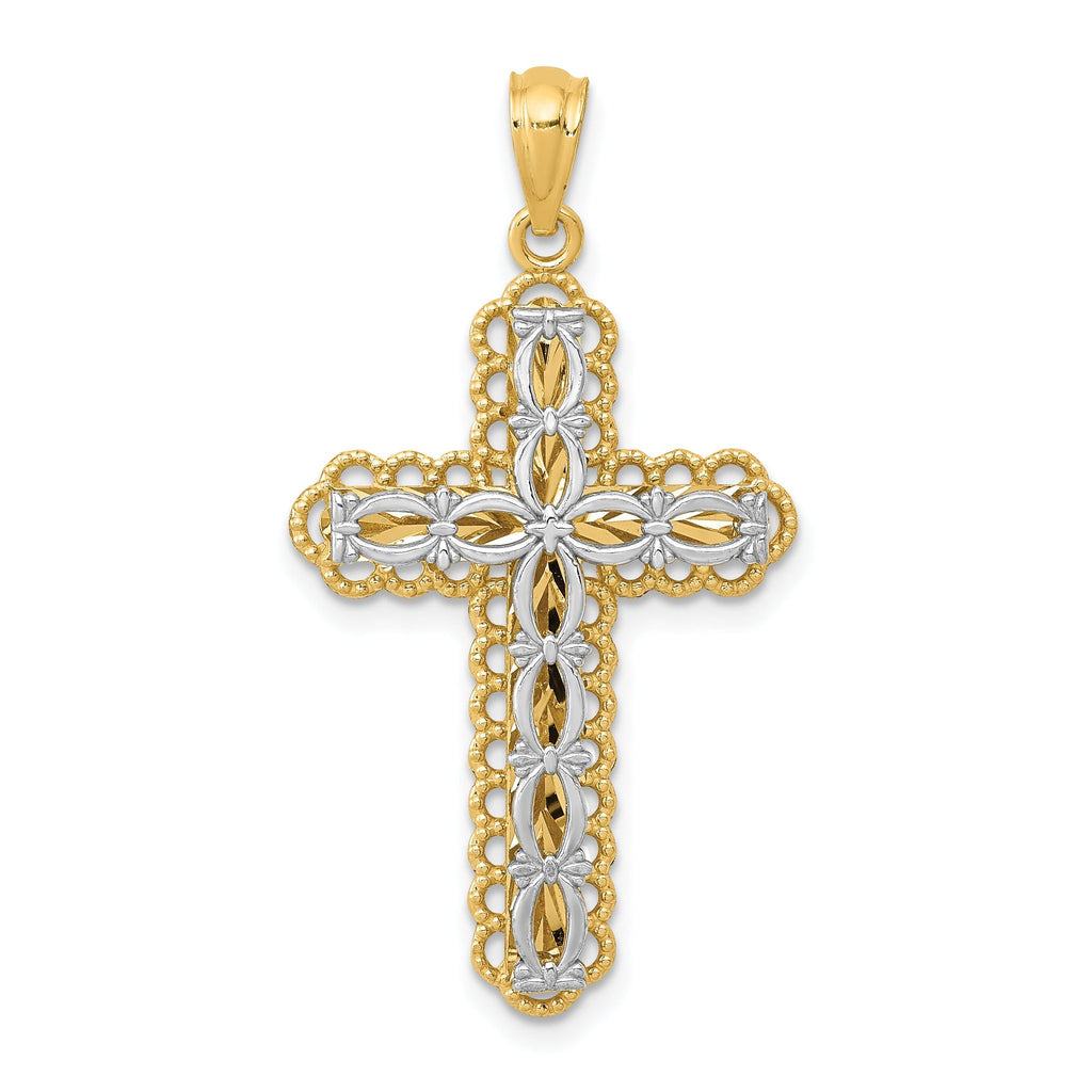 14K Two-Tone Gold Polished Cross Pendant with Elegant Layered Design