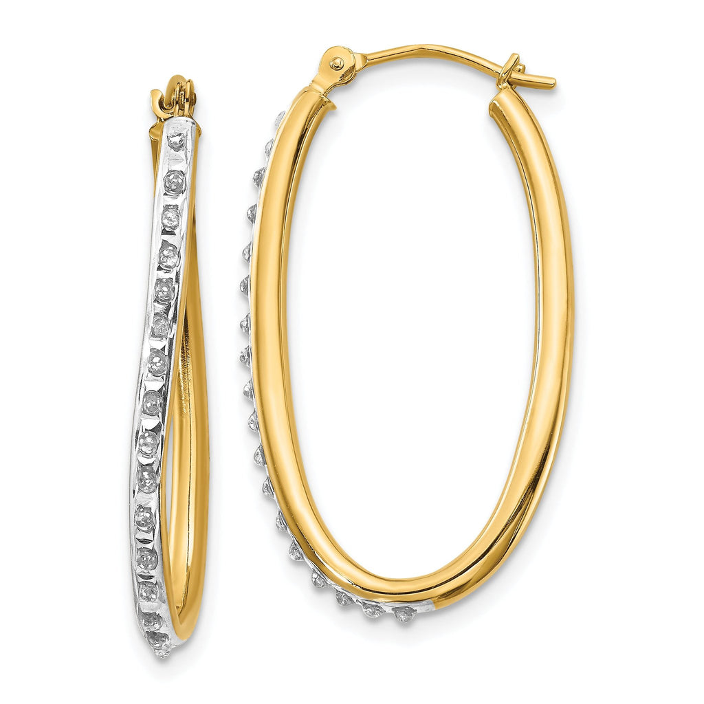 14K Gold Diamond Fascination Oval Twist Hoop Earrings  Polished, Elegant Design