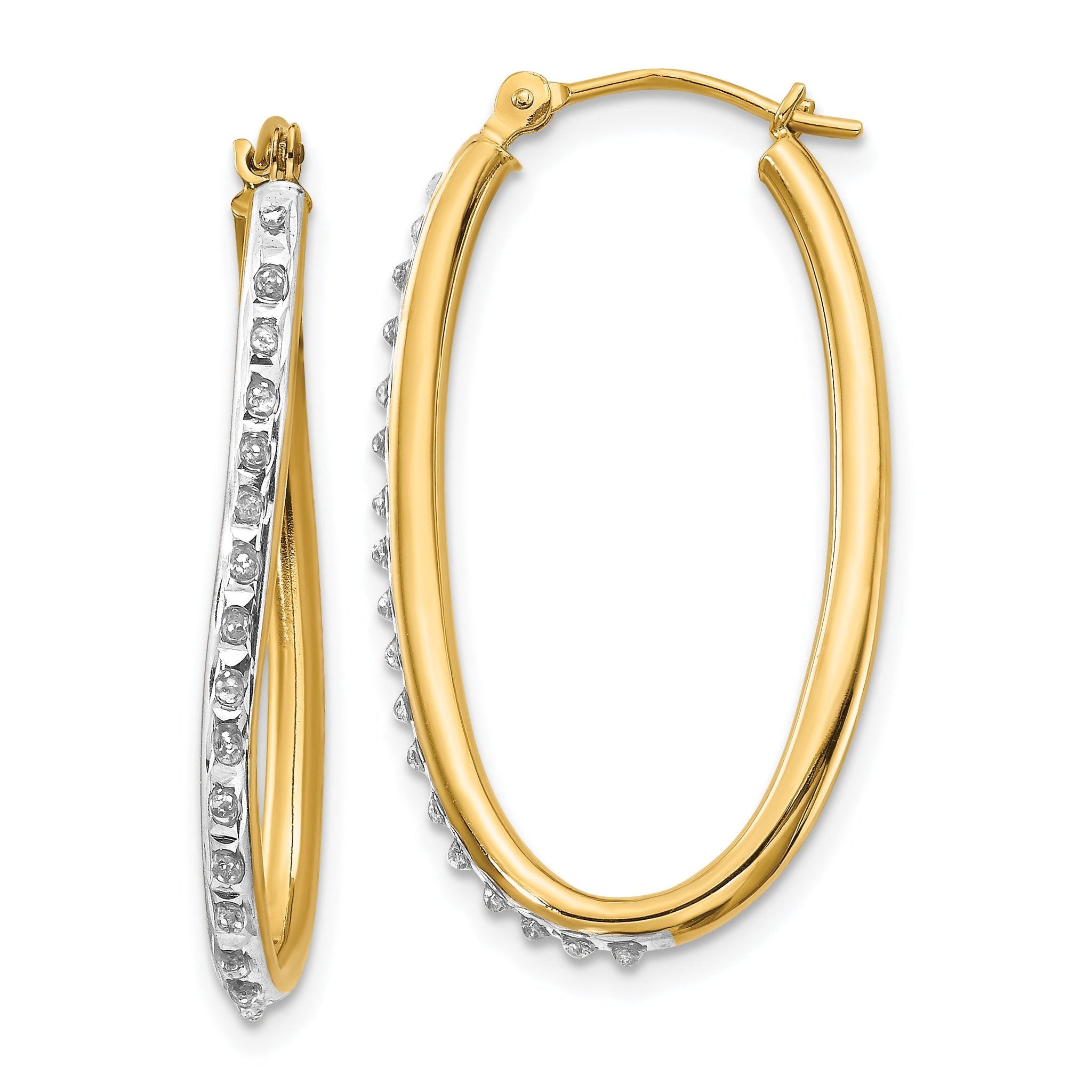 14K Gold Diamond Fascination Oval Twist Hoop Earrings  Polished, Elegant Design