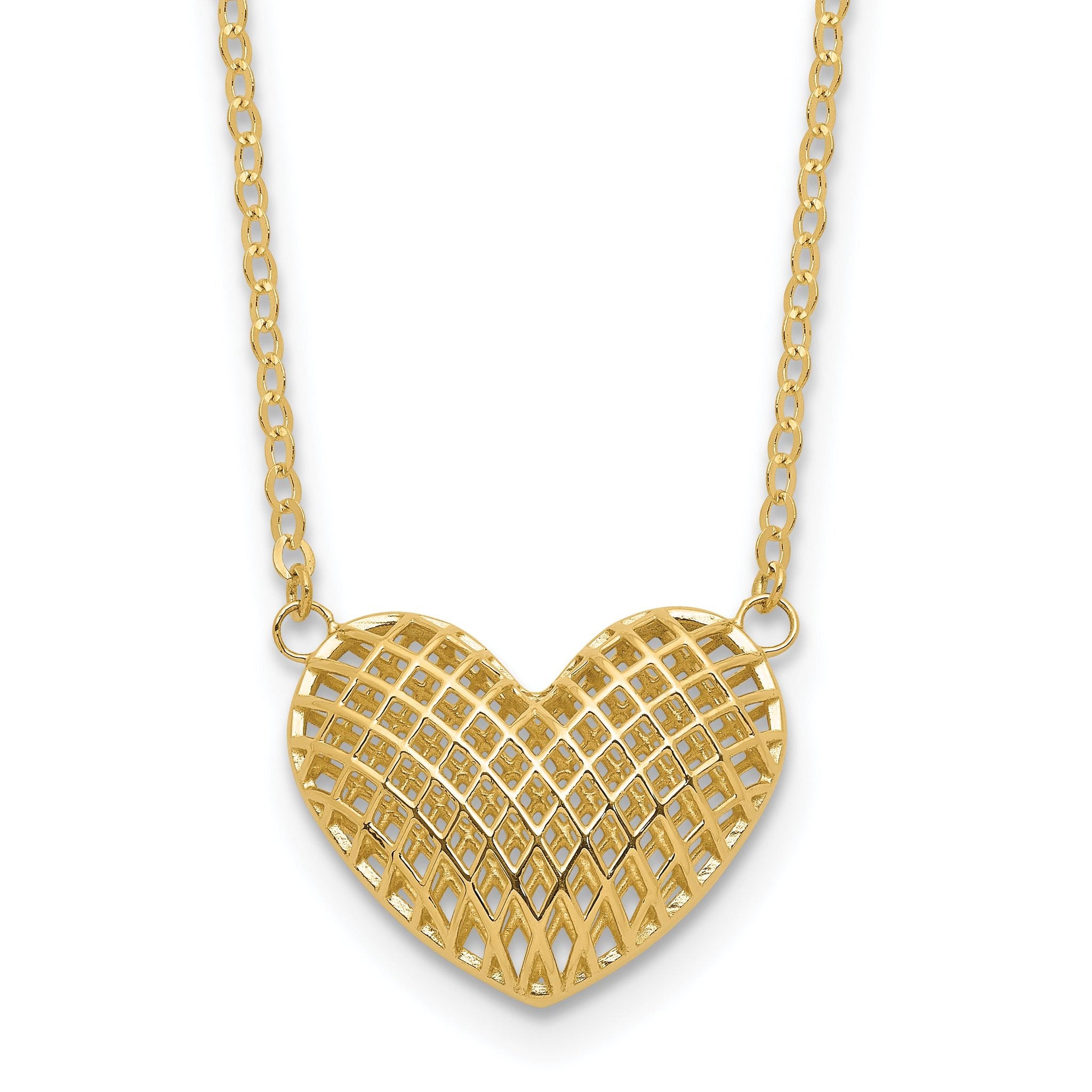 10k Polished Hollow 3D Heart 18in Necklace Main image