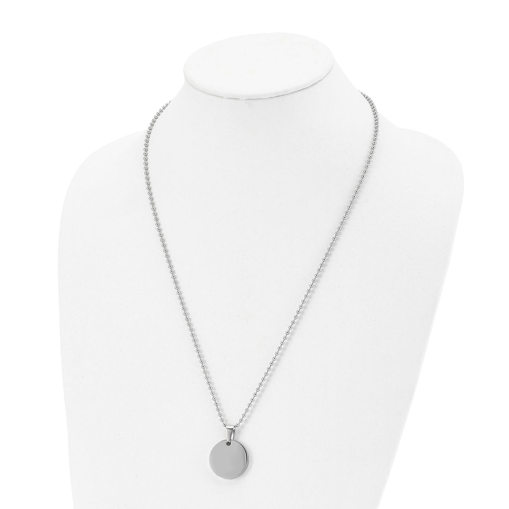 Reversible Round Dog Tag Necklace in Stainless Steel, 24"