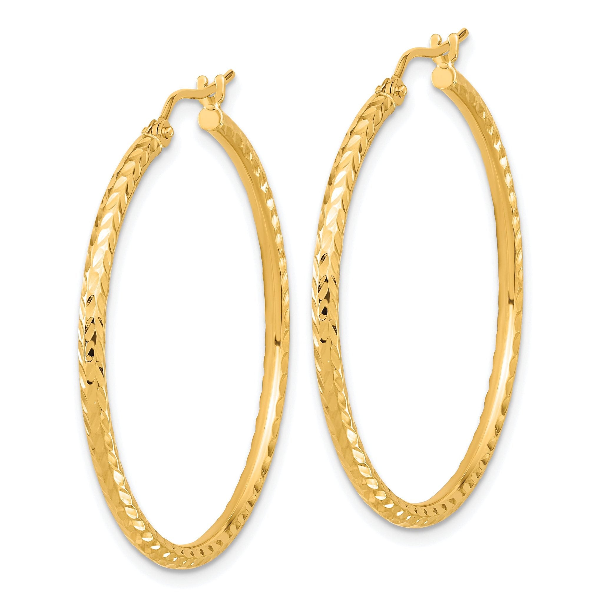 10K Gold Diamond-Cut Hoop Earrings Elegant Polished 2mm Tube Design for Women Secondary image
