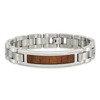 Stainless Steel Brushed and Polished Enameled with Koa Wood Inlay Link ID Bracelet for Men